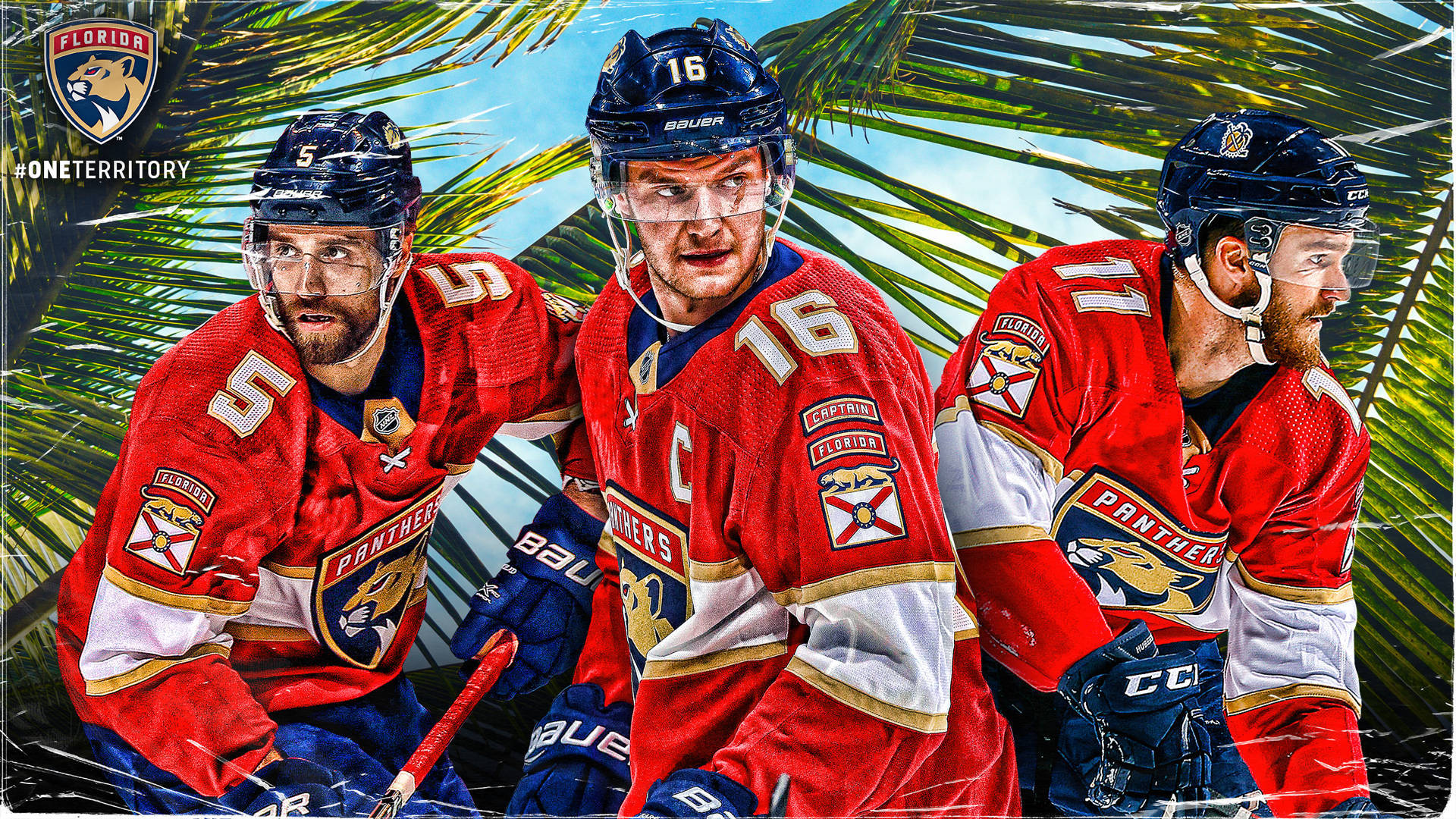 Florida Panthers Trio - Ekblad, Barkov and Huberdeau in Action Wallpaper