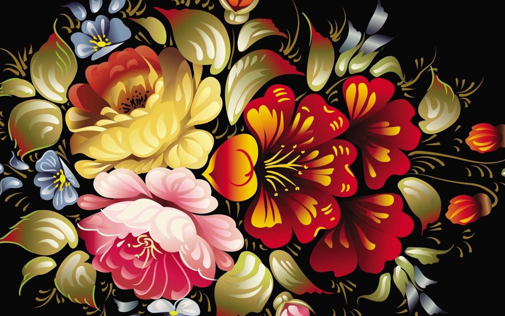 Enchanting Flower Art Display in Vibrant Colors Wallpaper