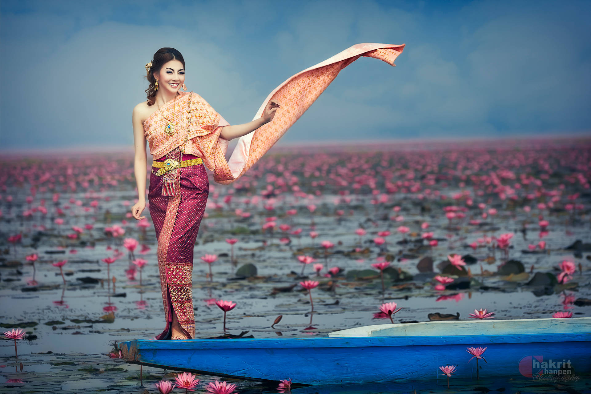 Flower Boat Thailand Woman Wallpaper