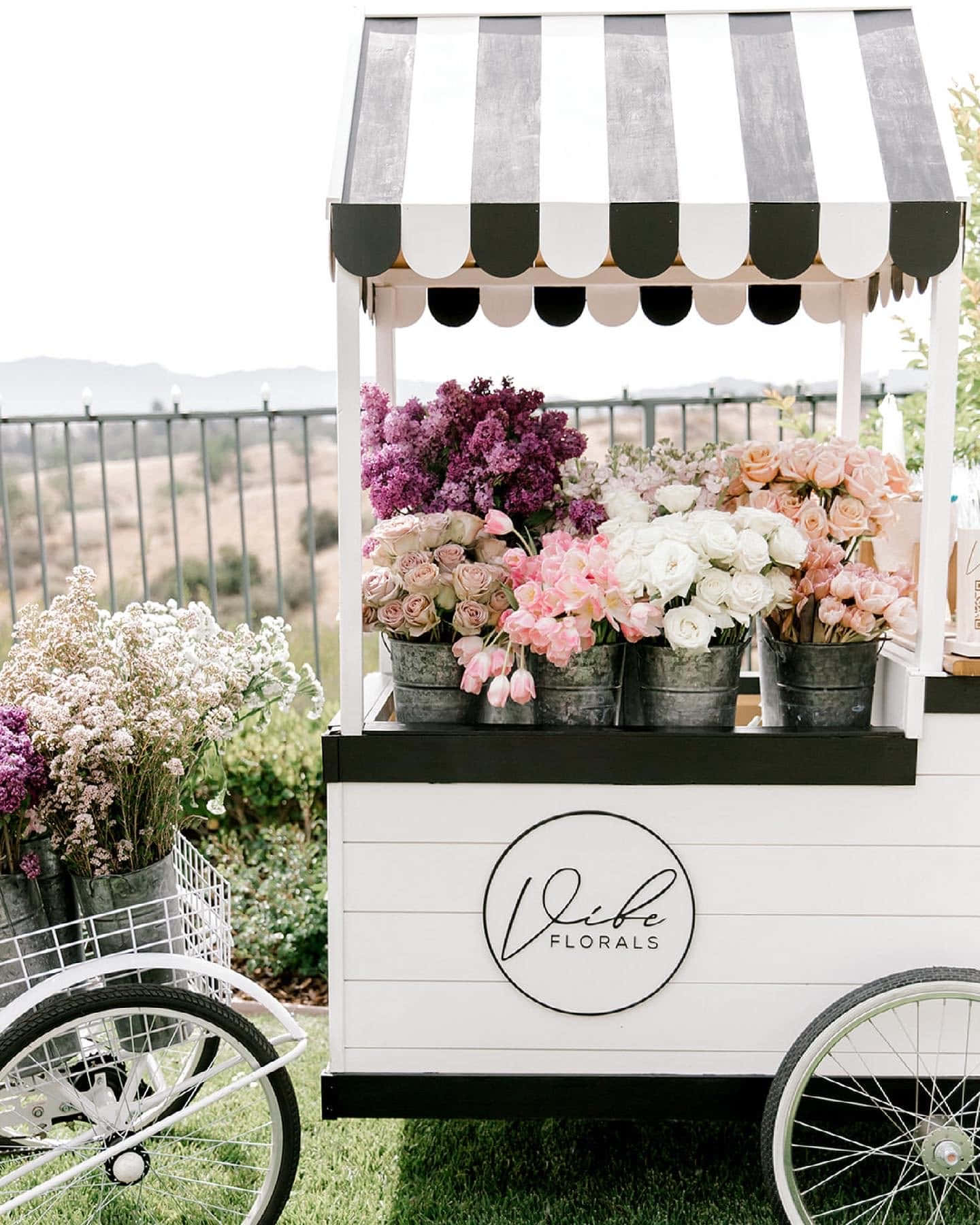 Charming Flower Cart Overflowing with Blooms Wallpaper