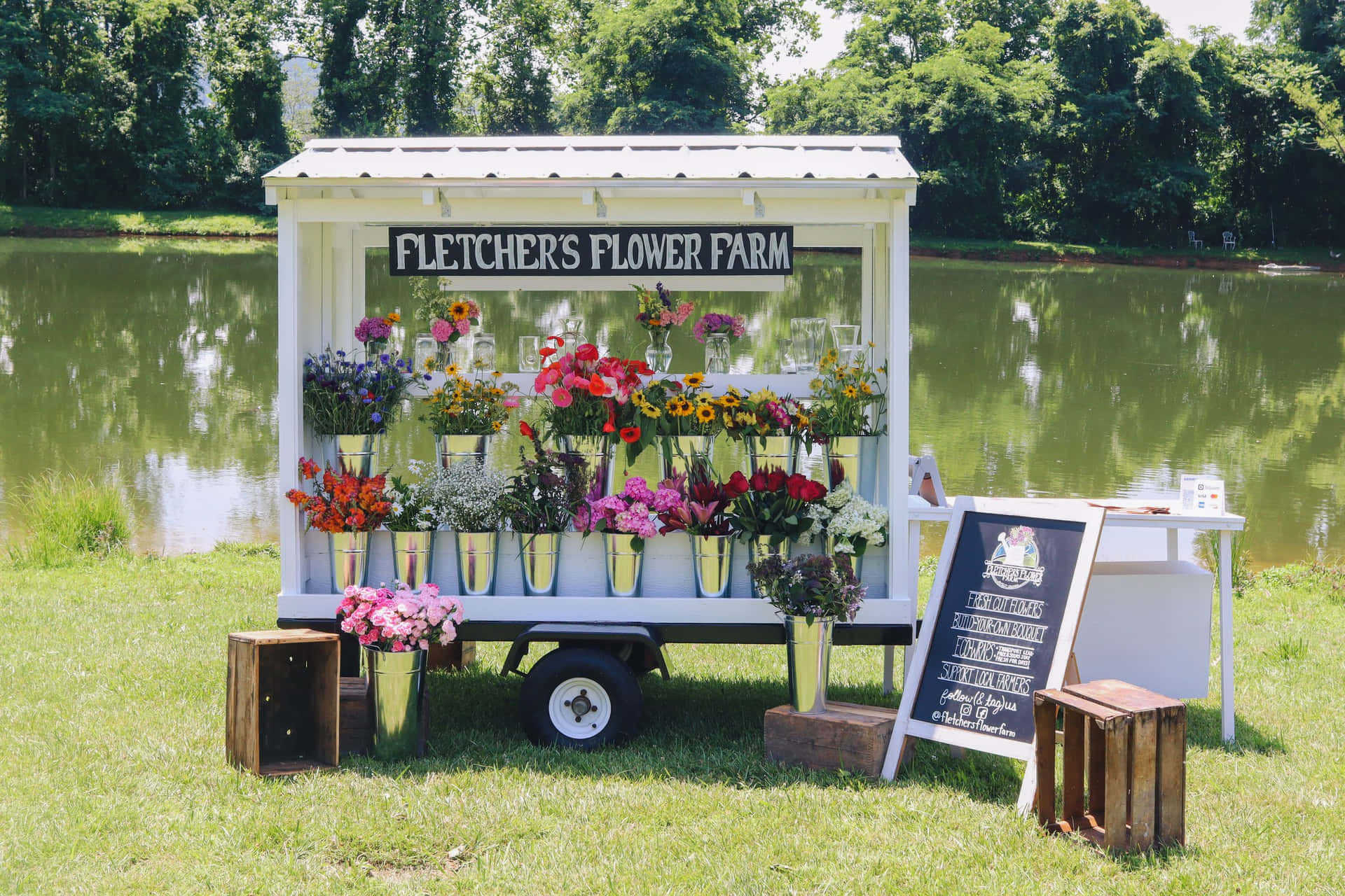 Enchanting Flower Cart in Nature Wallpaper