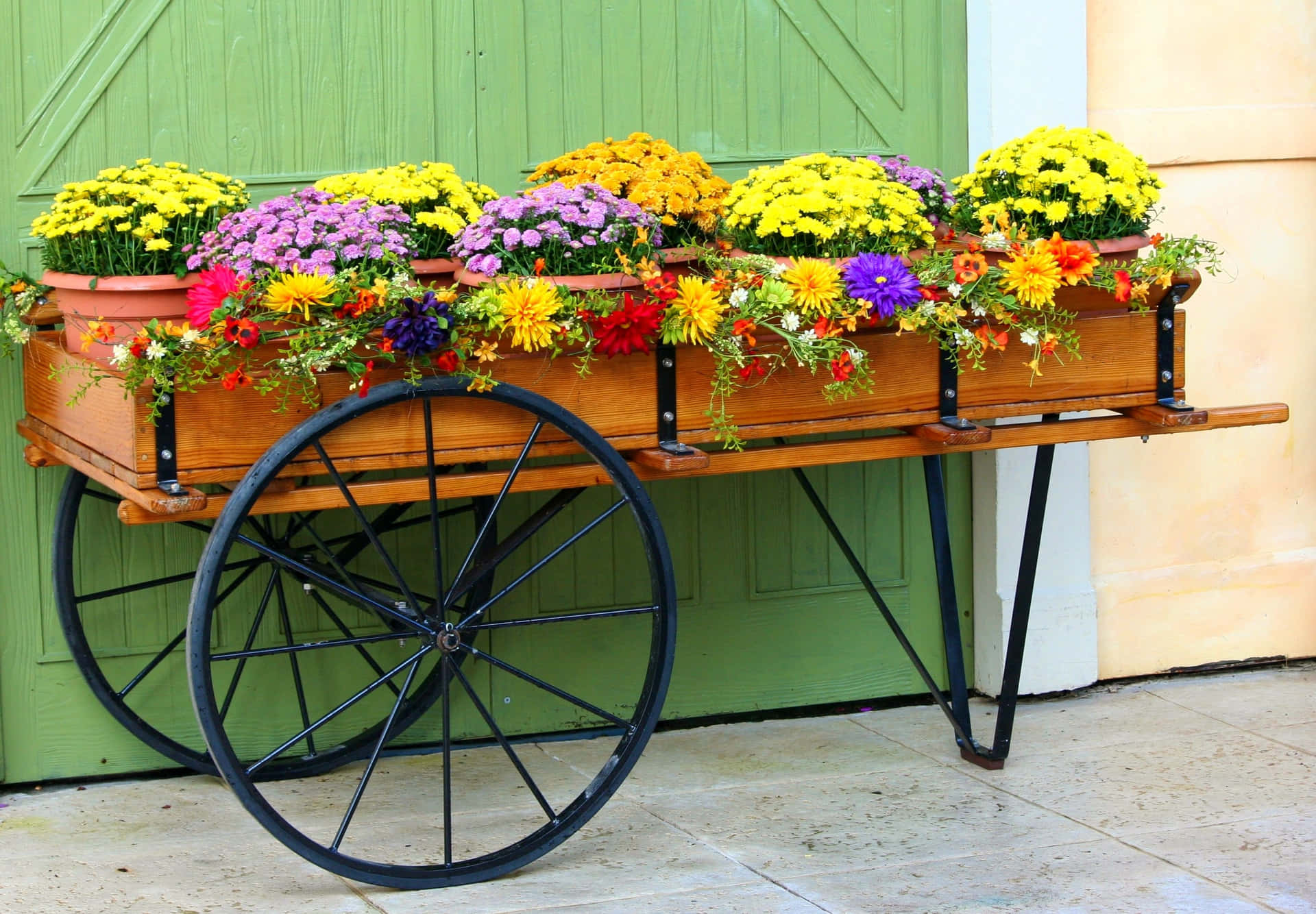 Flower Cart in a Garden Wallpaper