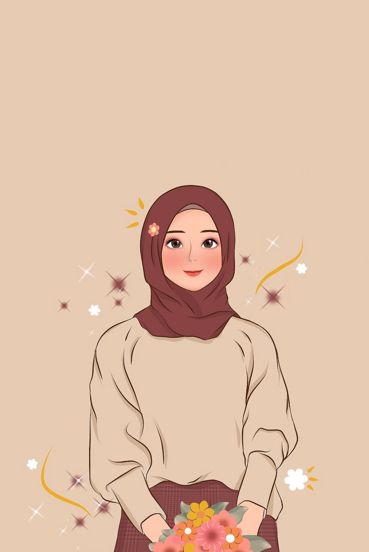 Flower Cartoon Hijab Background