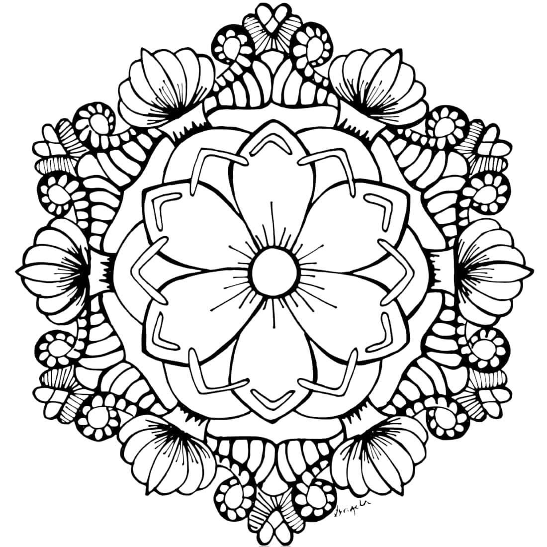 A Flower Coloring Page With A Flower In The Center