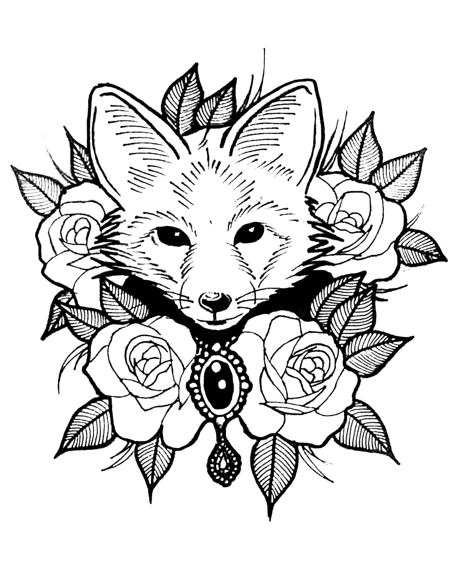 Fox Tattoo Design With Roses