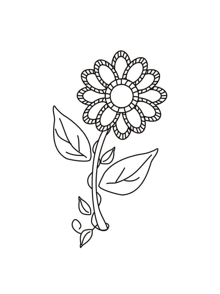 A Flower Coloring Page With Leaves And Flowers