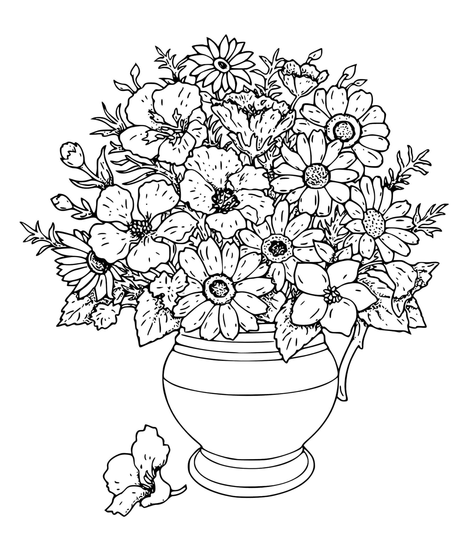 A Vase With Flowers Coloring Page