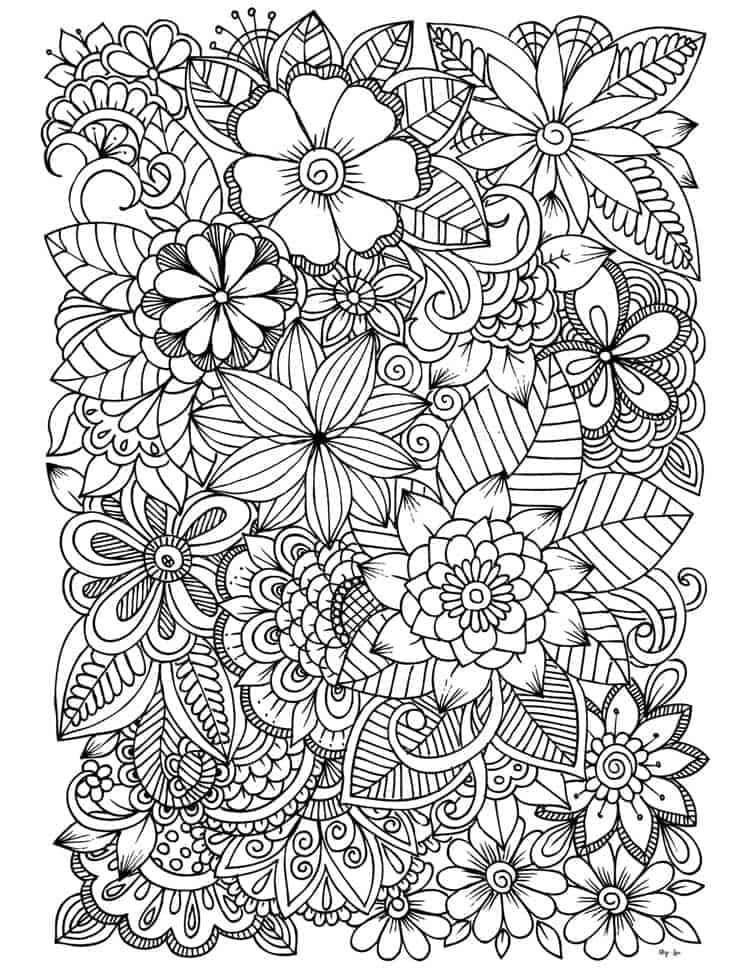 A Black And White Coloring Page With Flowers