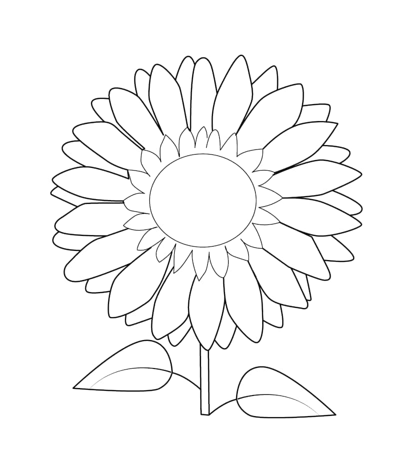 A Sunflower Coloring Page With A Leaf On It