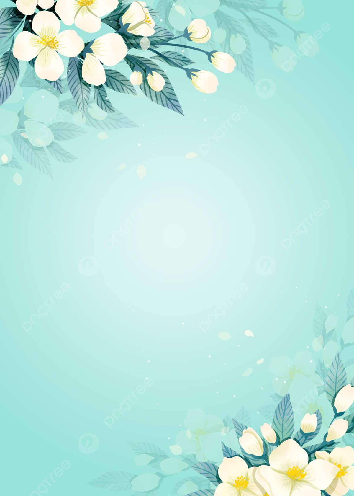 White Flowers On A Blue Background