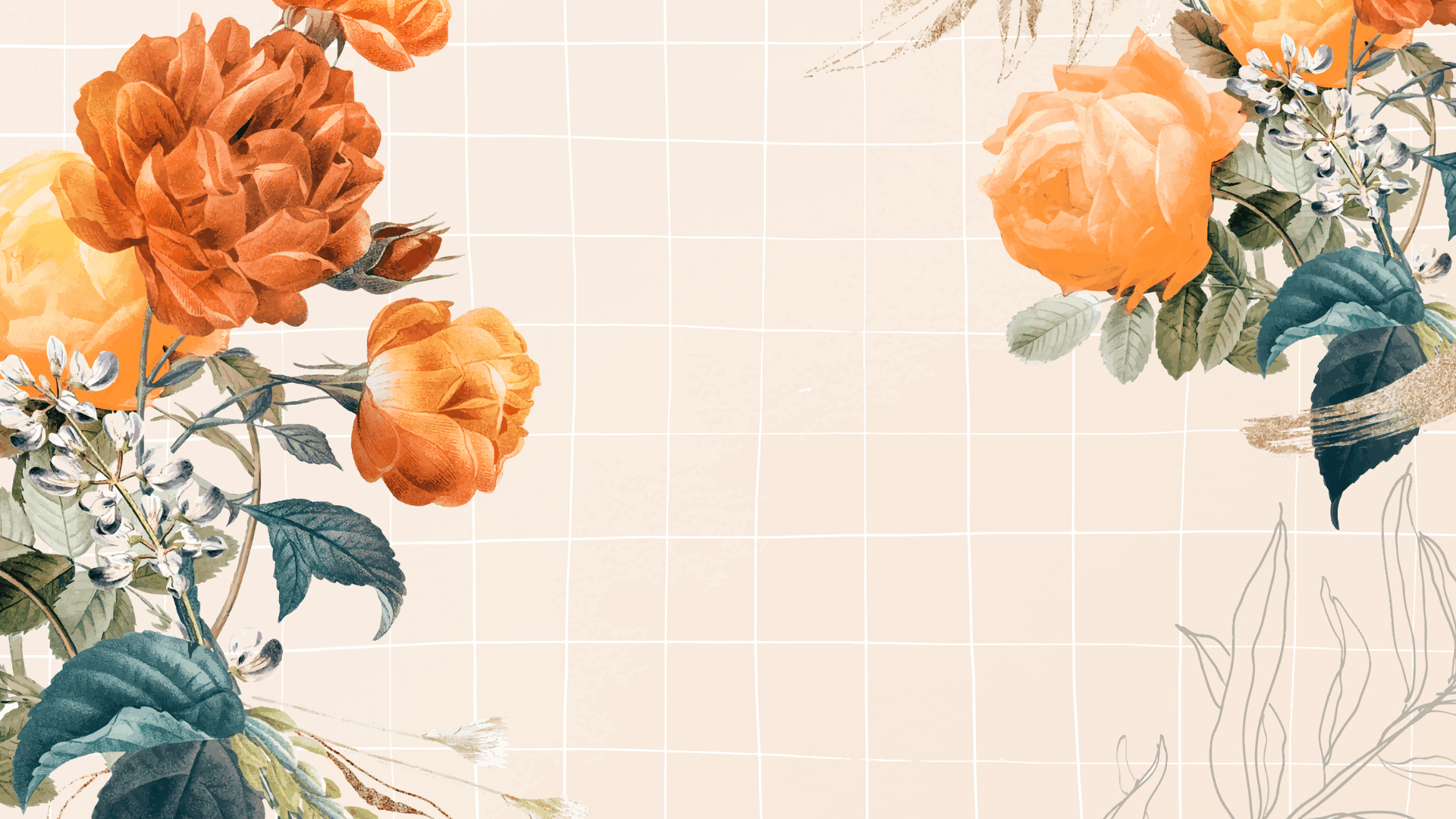 A Floral Background With Orange Flowers And Leaves