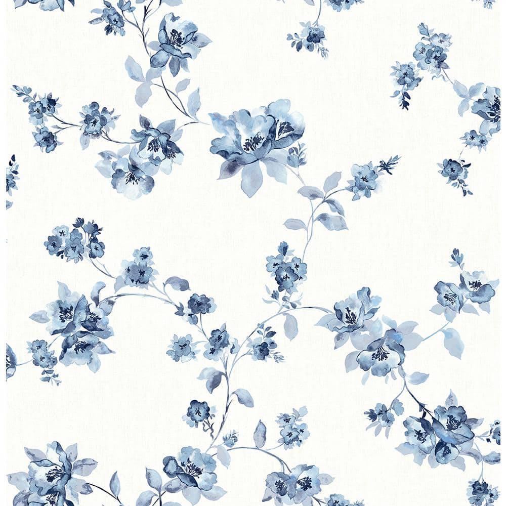 Mystical Monochromatic Blue Flower Design Wallpaper