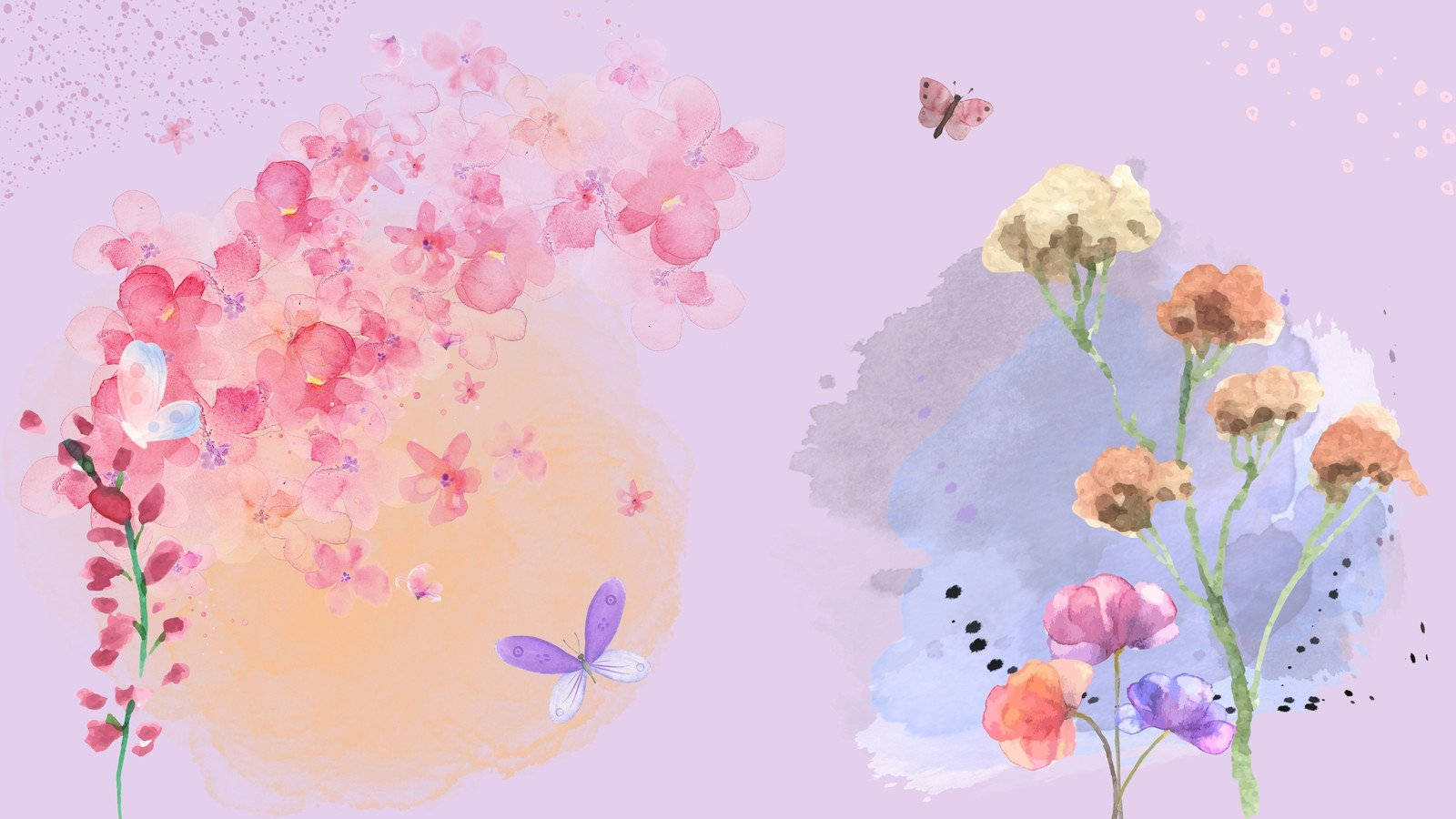 Blomdesignmålade Fjärilar Och Blommor Wallpaper