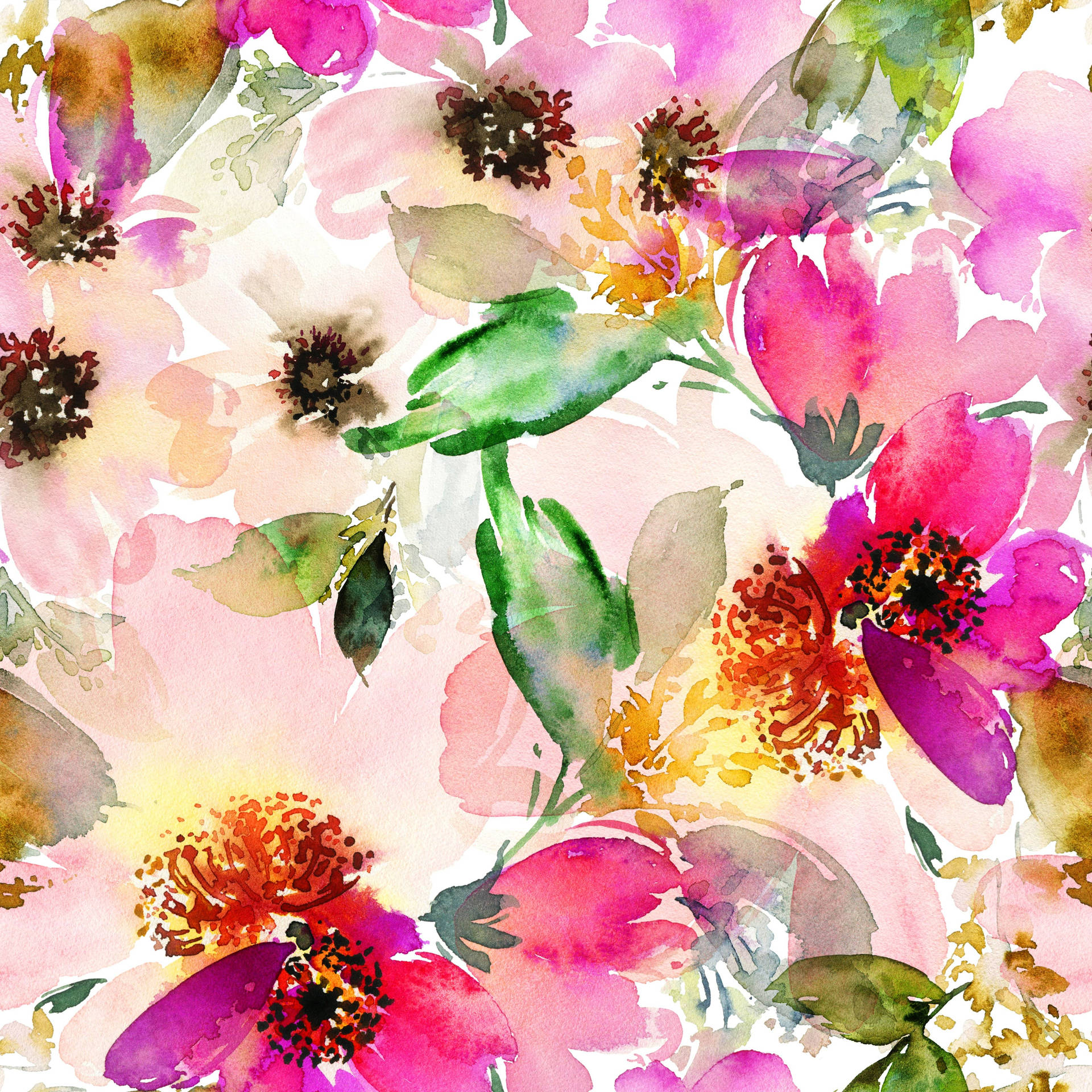 Flower Design Watercolor Painting Wallpaper