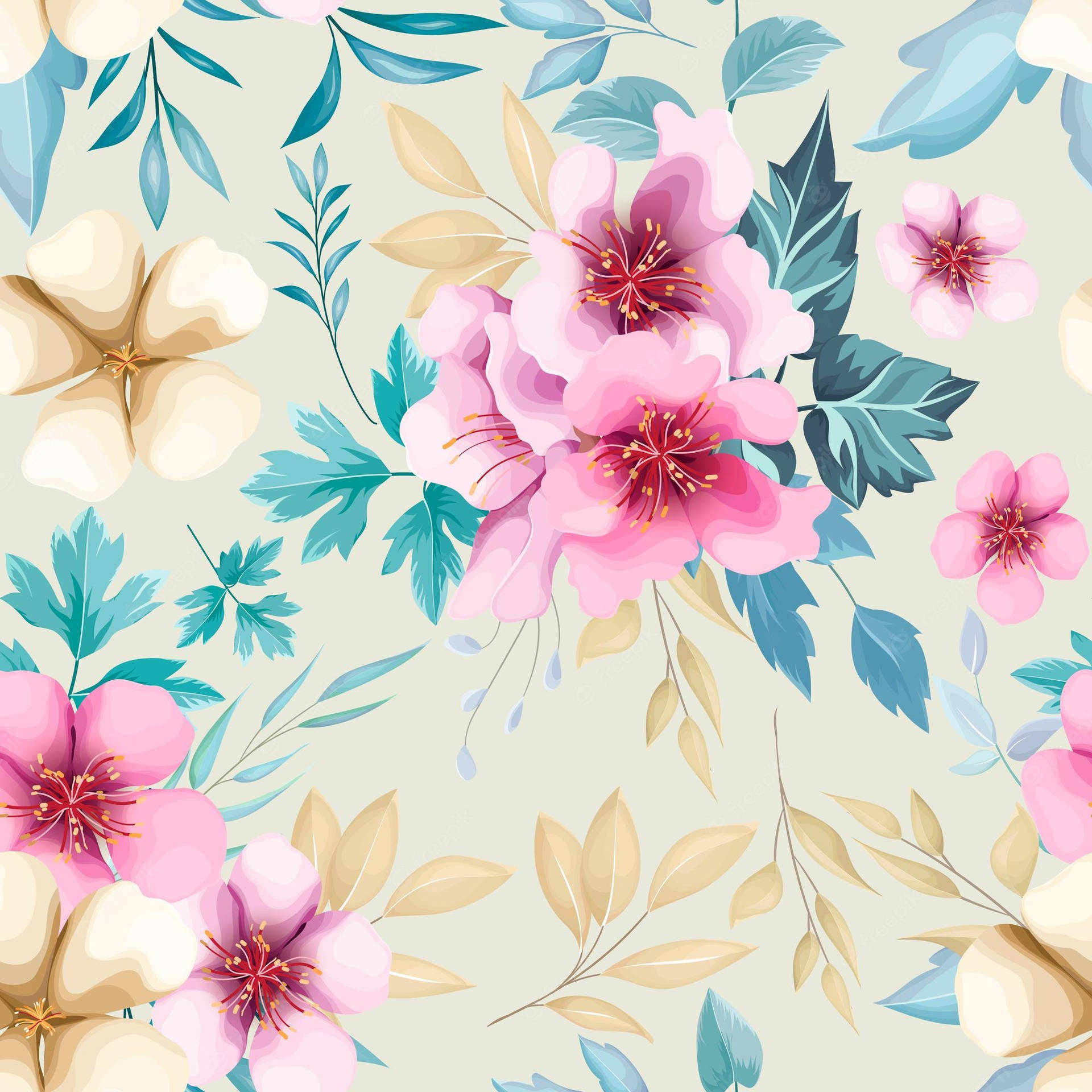 Blomme Design Hvide og Pink Blomster Wallpaper
