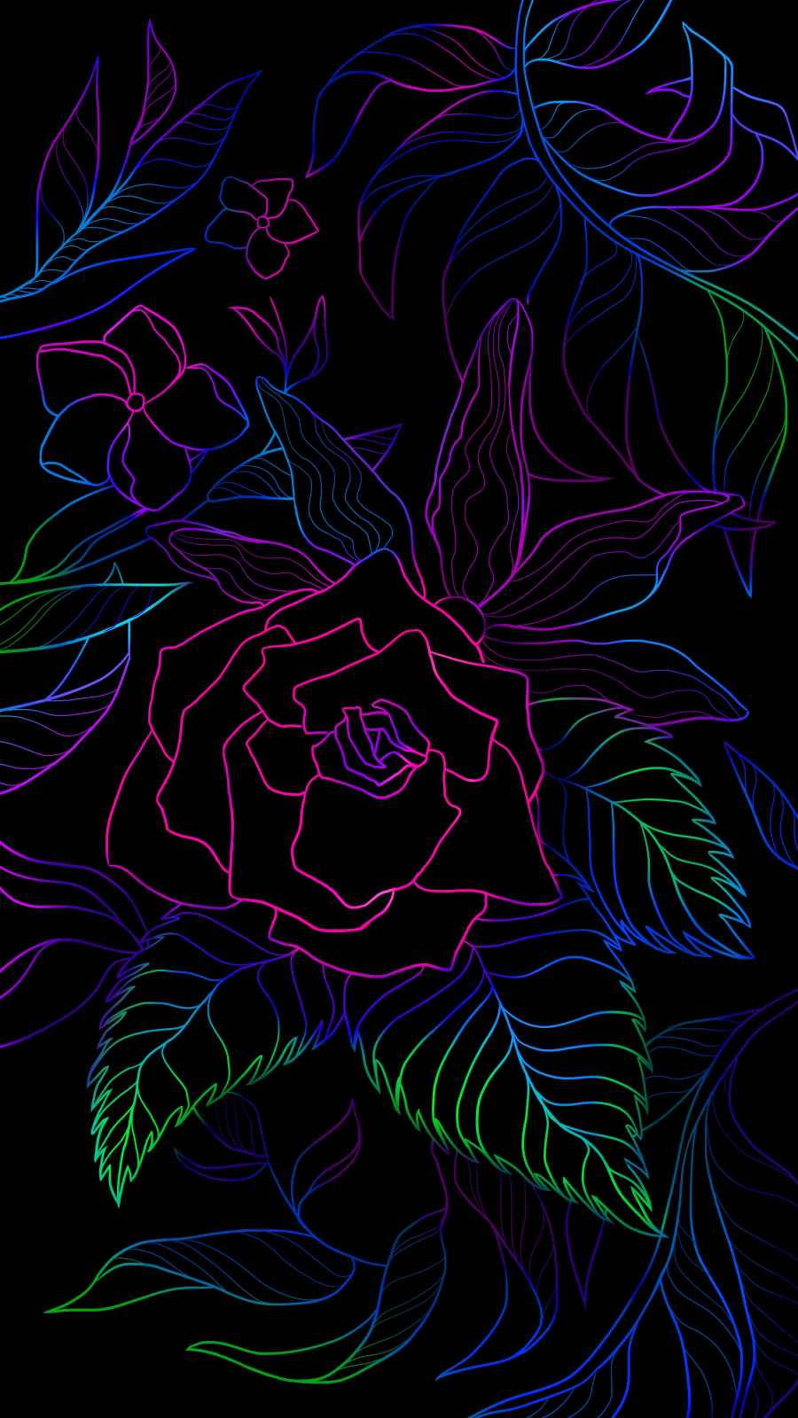 Flower Design With Neon Outlines Wallpaper