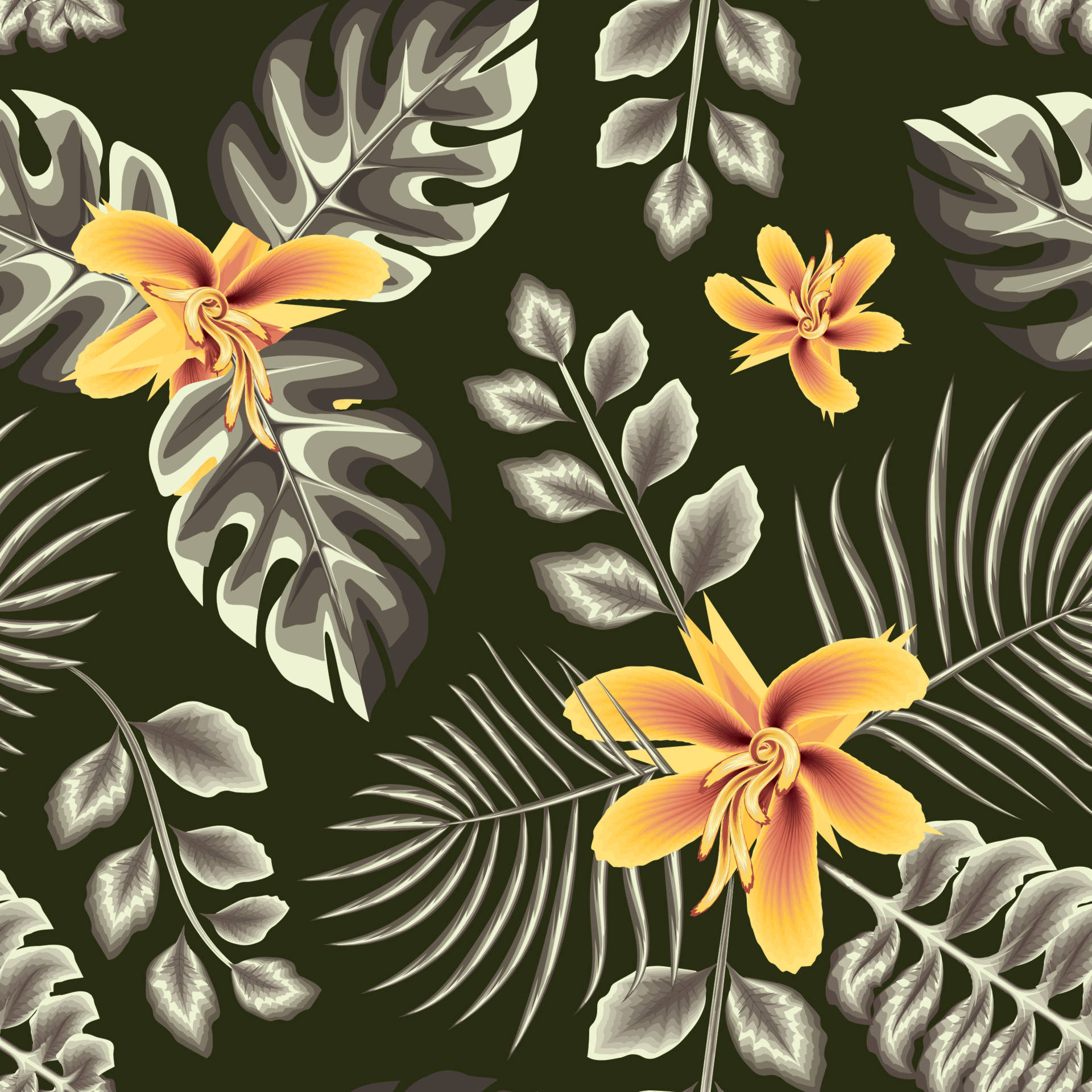 Flower Design Yellow Orchids Wallpaper