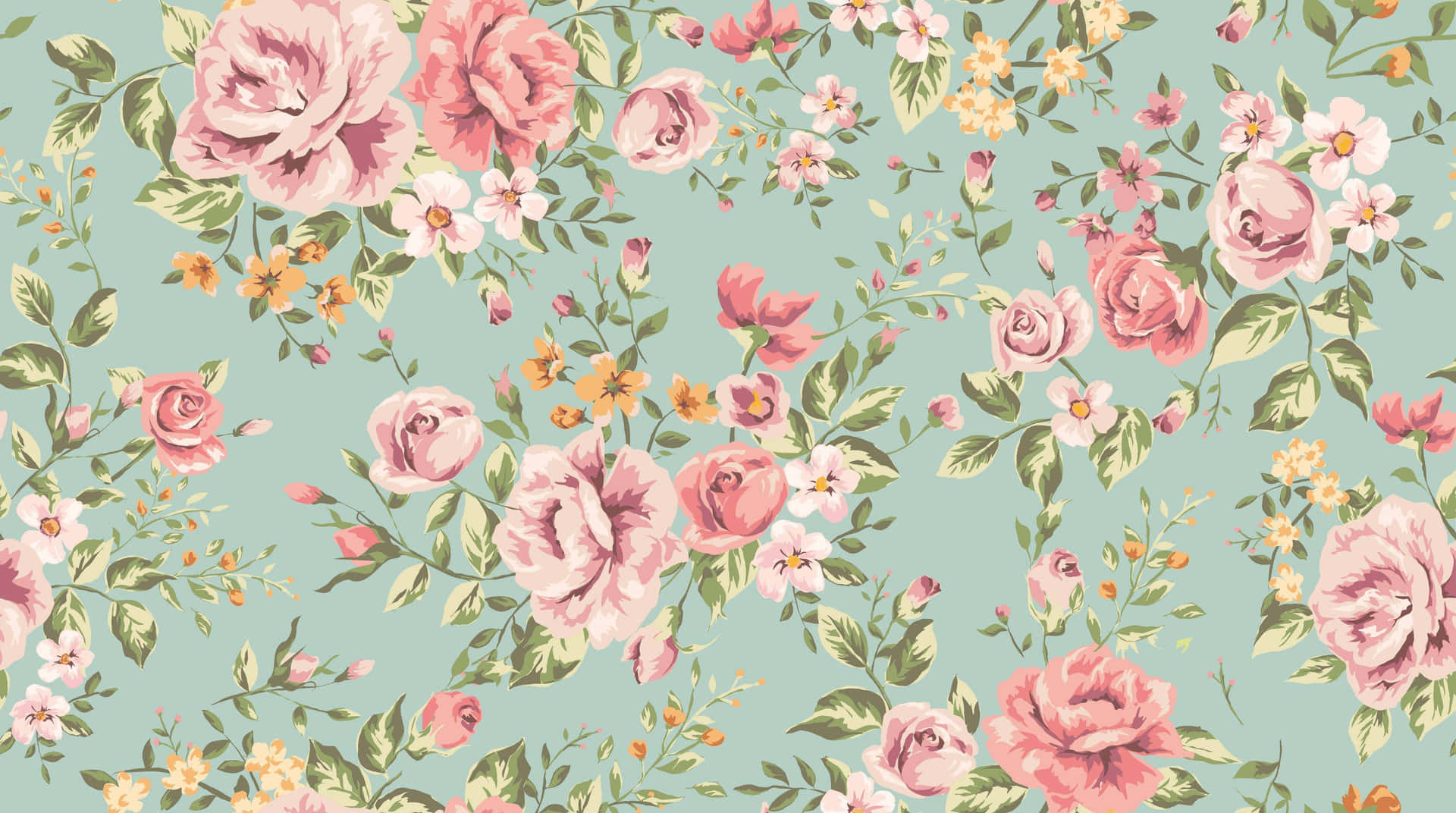Enblommig Mönster Med Rosa Och Gröna Blommor Wallpaper