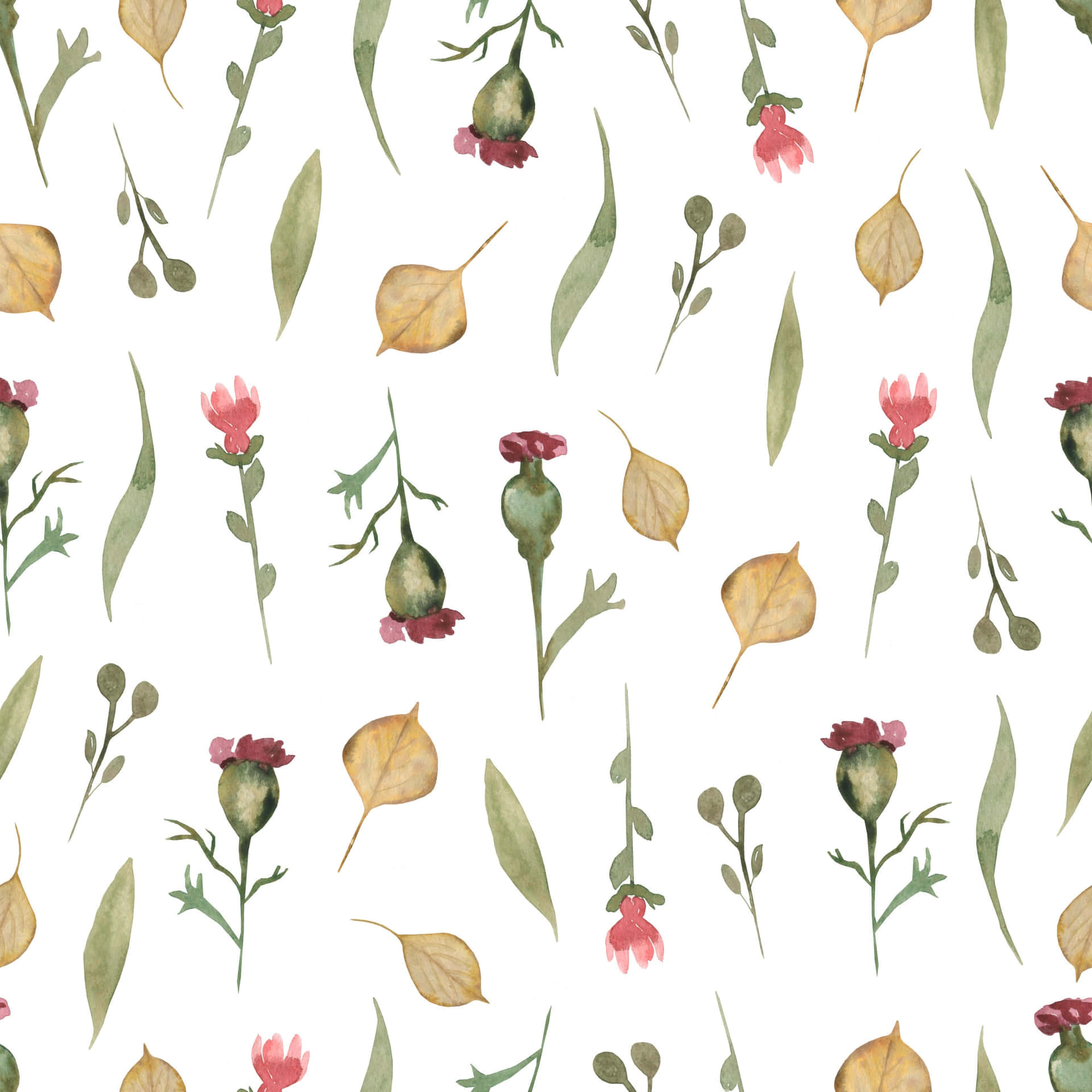 A Watercolor Pattern Of Flowers And Leaves Wallpaper