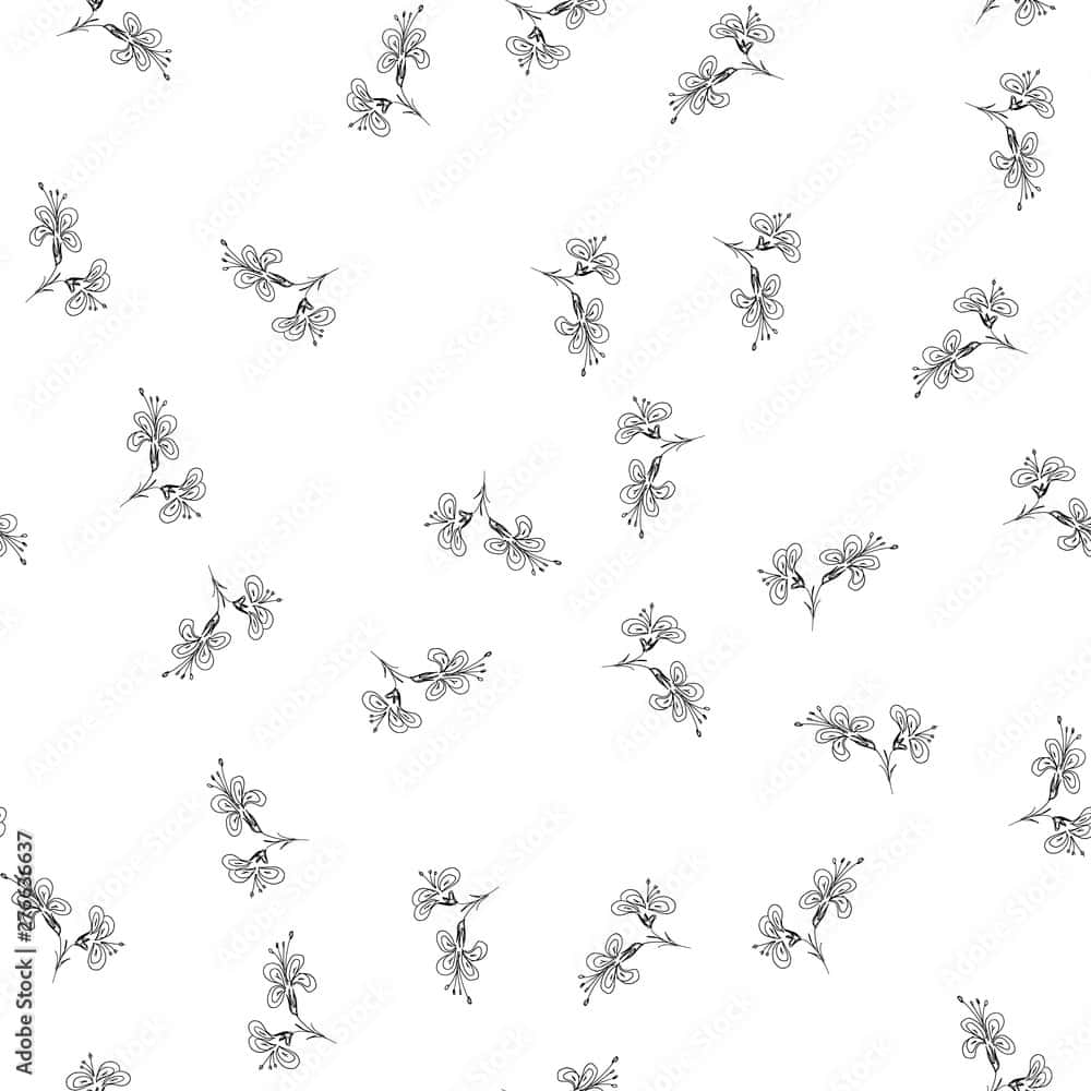 A White Background With Black And White Flowers Wallpaper
