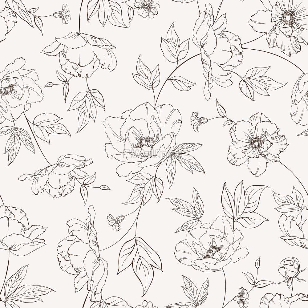 A Floral Pattern With Black And White Flowers Wallpaper