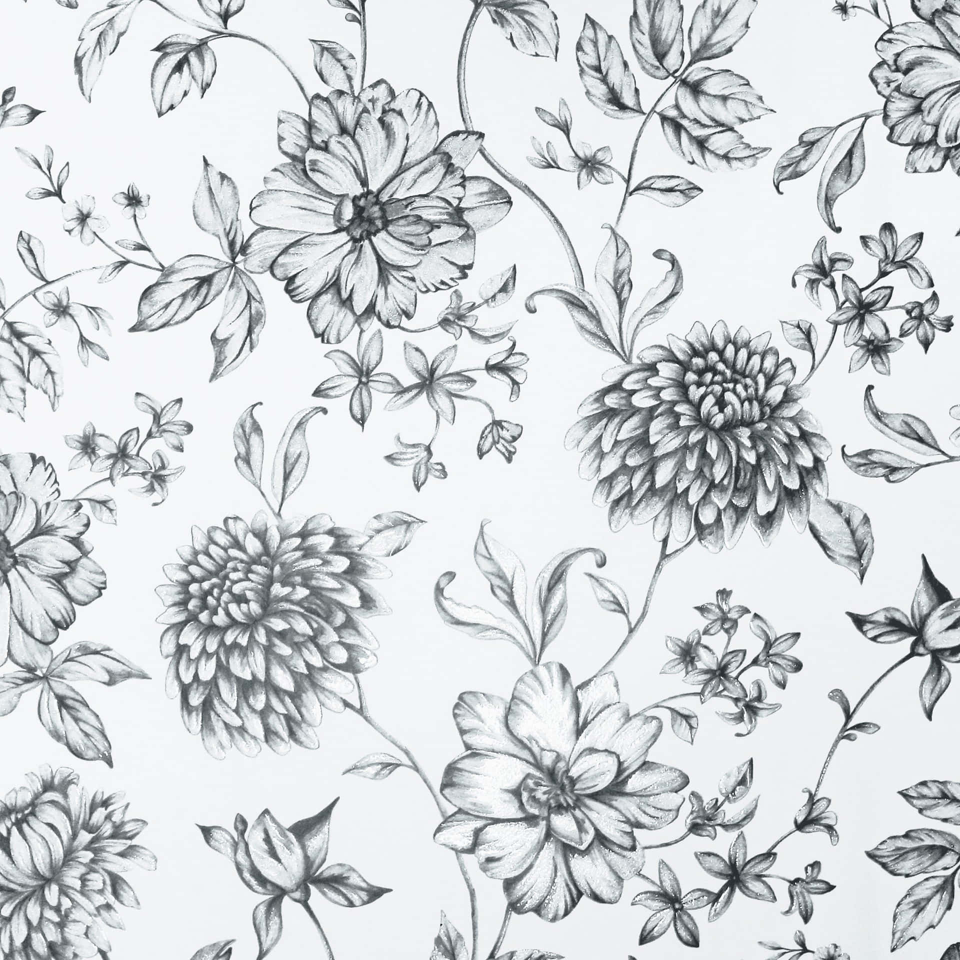 A Black And White Floral Pattern On A White Background Wallpaper