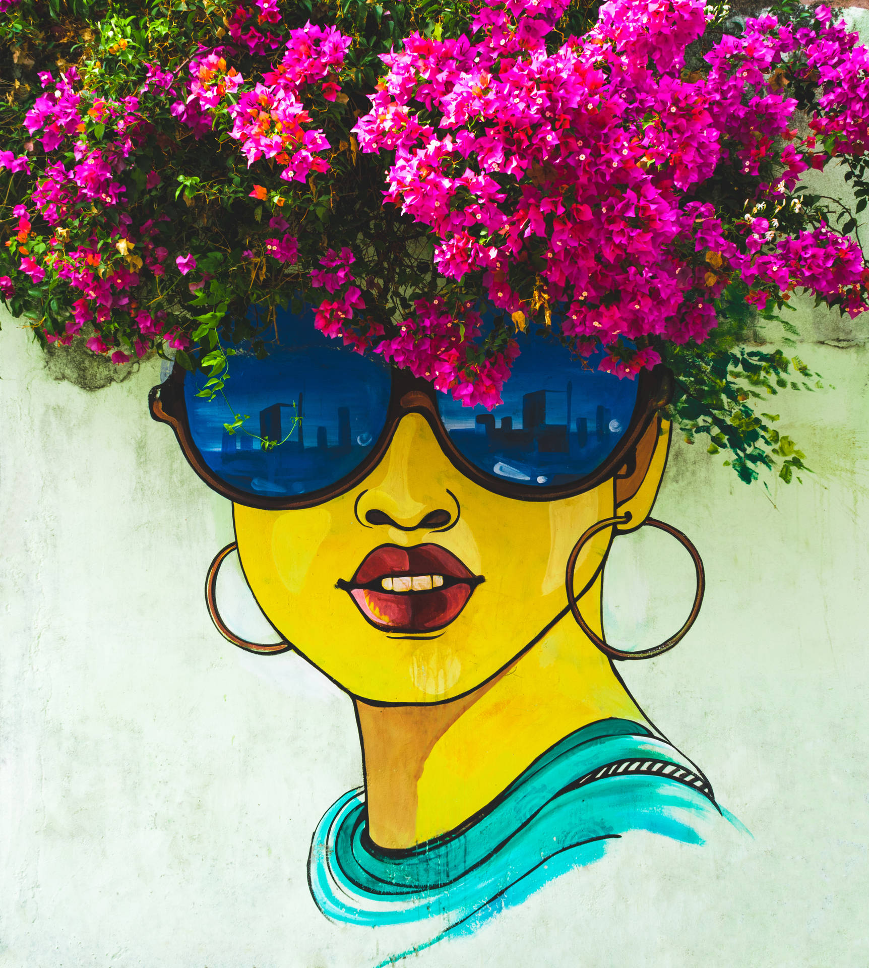 Flower Hair Woman Street Art