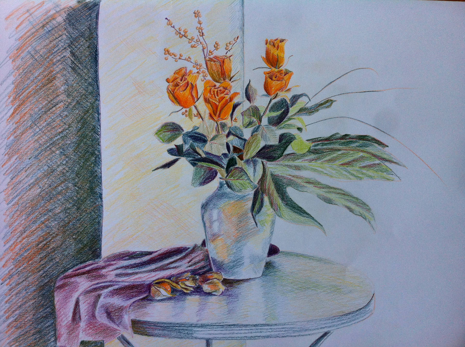 Flower In Vase Art Drawing Background