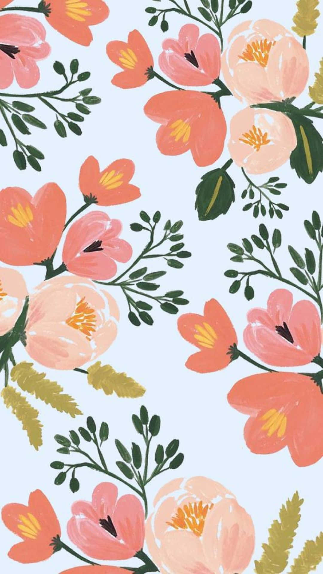 A Floral Pattern With Pink And Orange Flowers