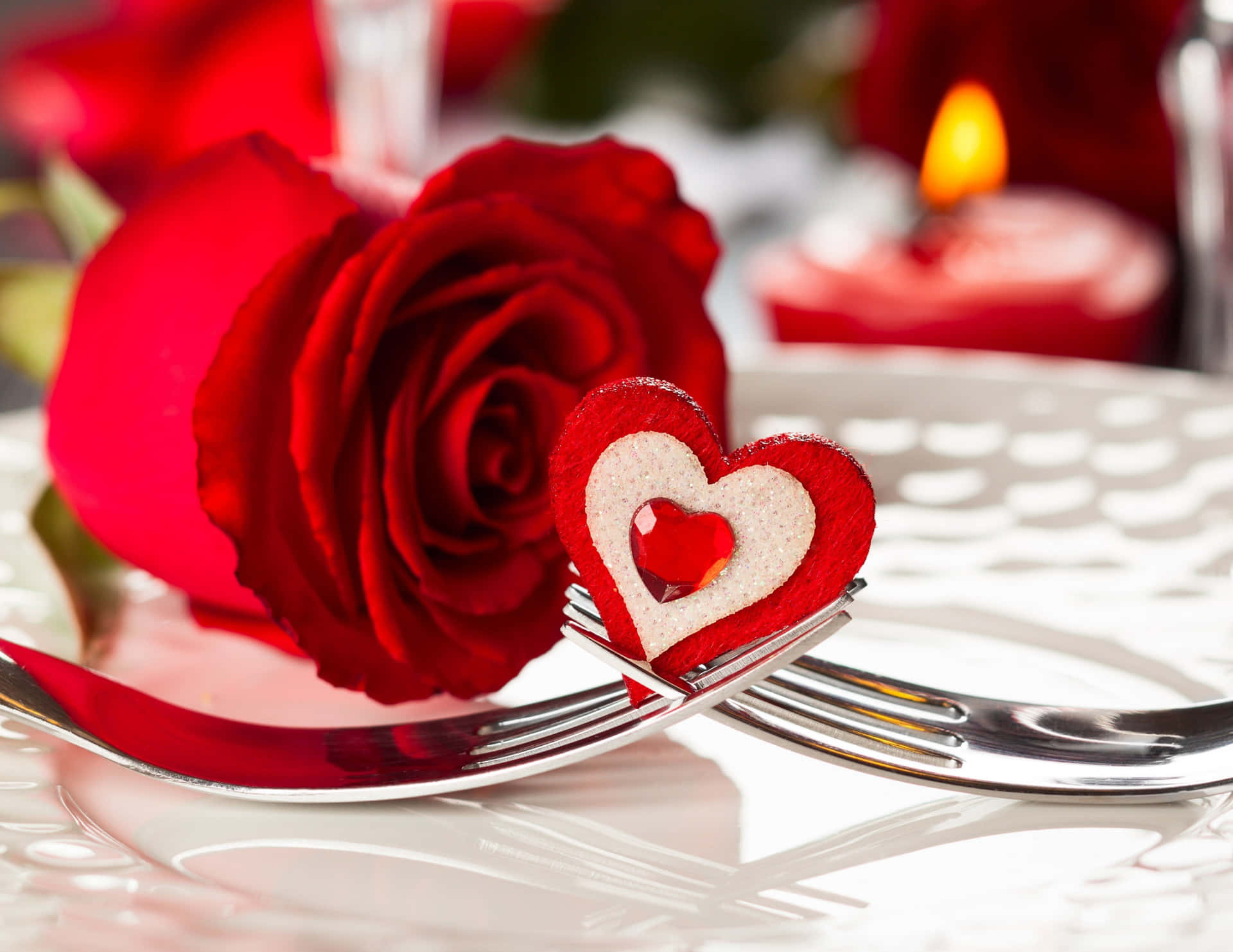 Valentine's Day Table Setting With Roses And Fork