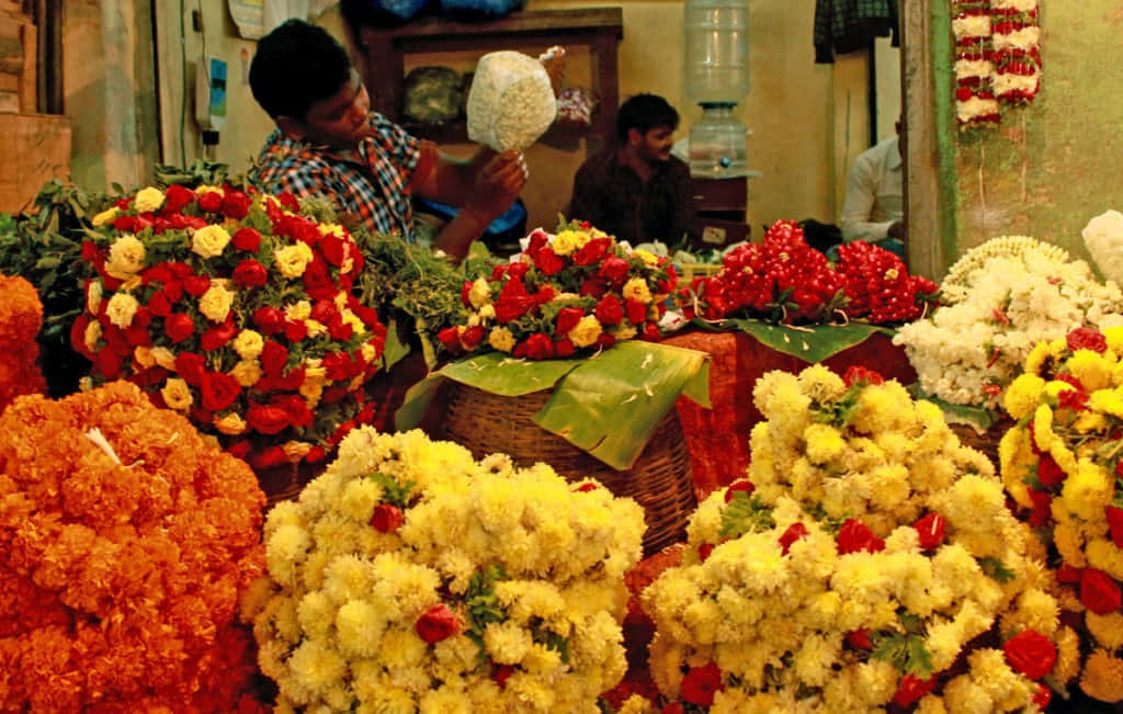 Flower Market in Full Bloom Wallpaper