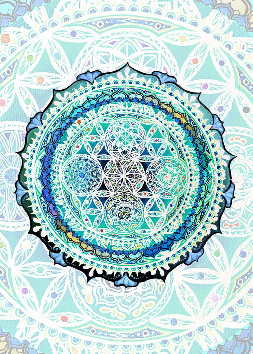 Image  Et hellig geometri af livsblomsten, der pulserer i dybe farver af blå Wallpaper