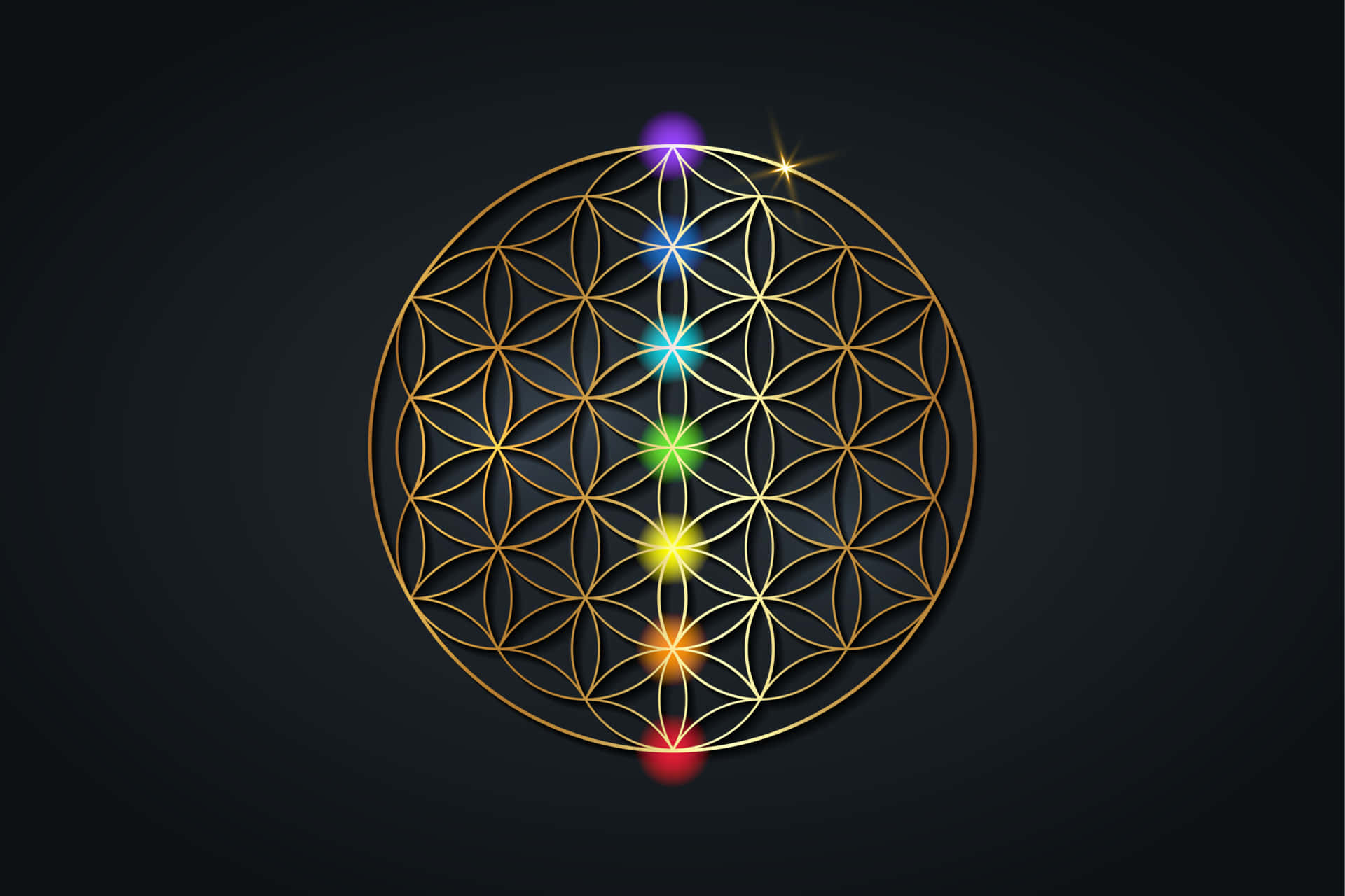 The Flower Of Life With Seven Golden Lights Wallpaper