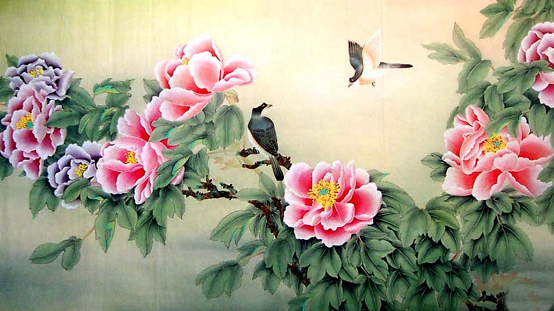 Peony Flower And Bird Painting Picture
