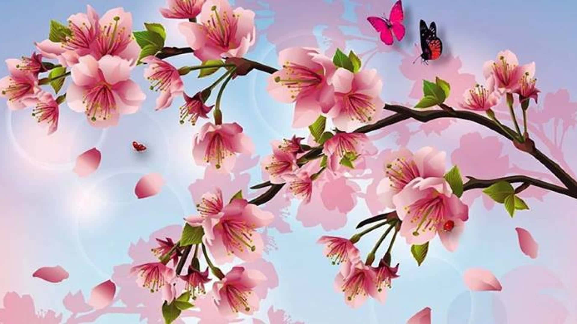 Pink Cherry Blossom Flower Painting Picture
