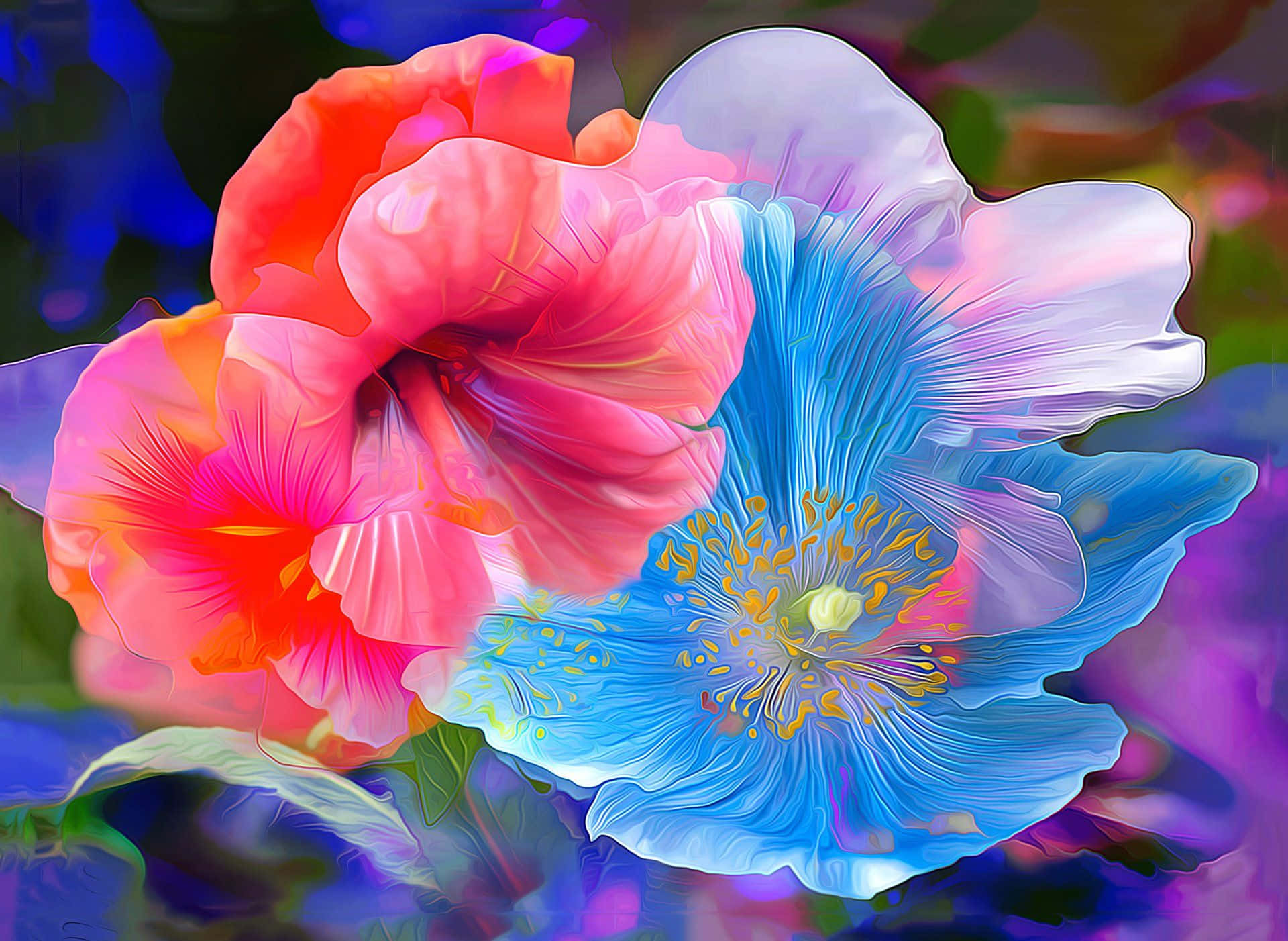Quadrodipinto Di Un Colorato Fiore Di Hibiscus