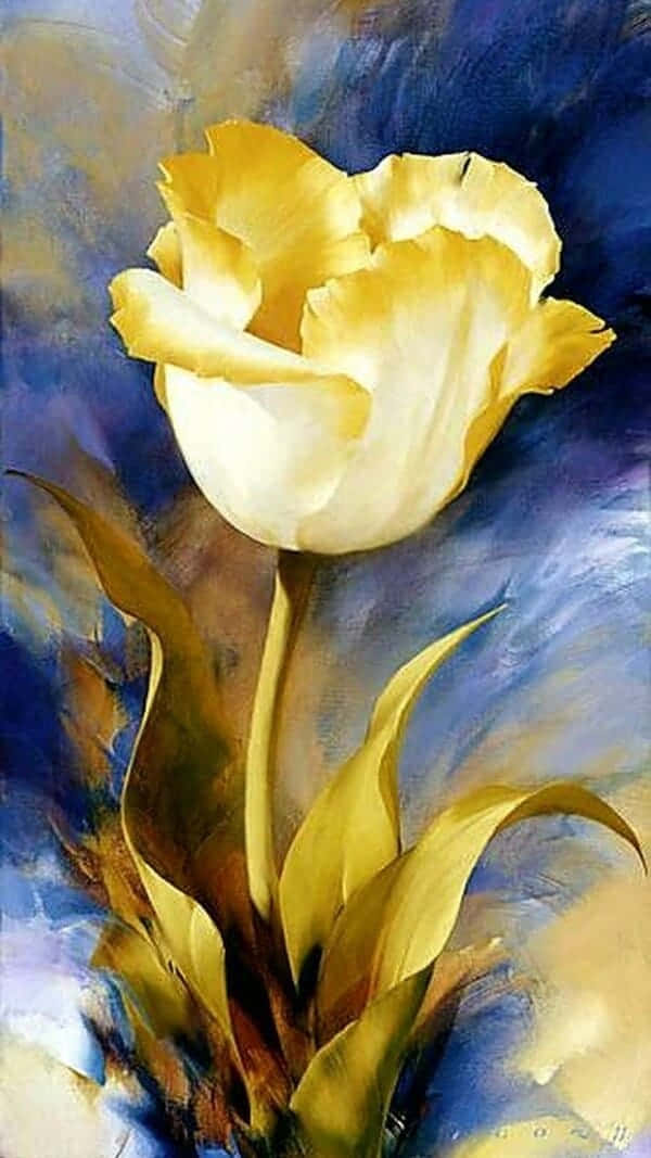 Cuadrode Pintura De Una Flor De Rosa Blanca.
