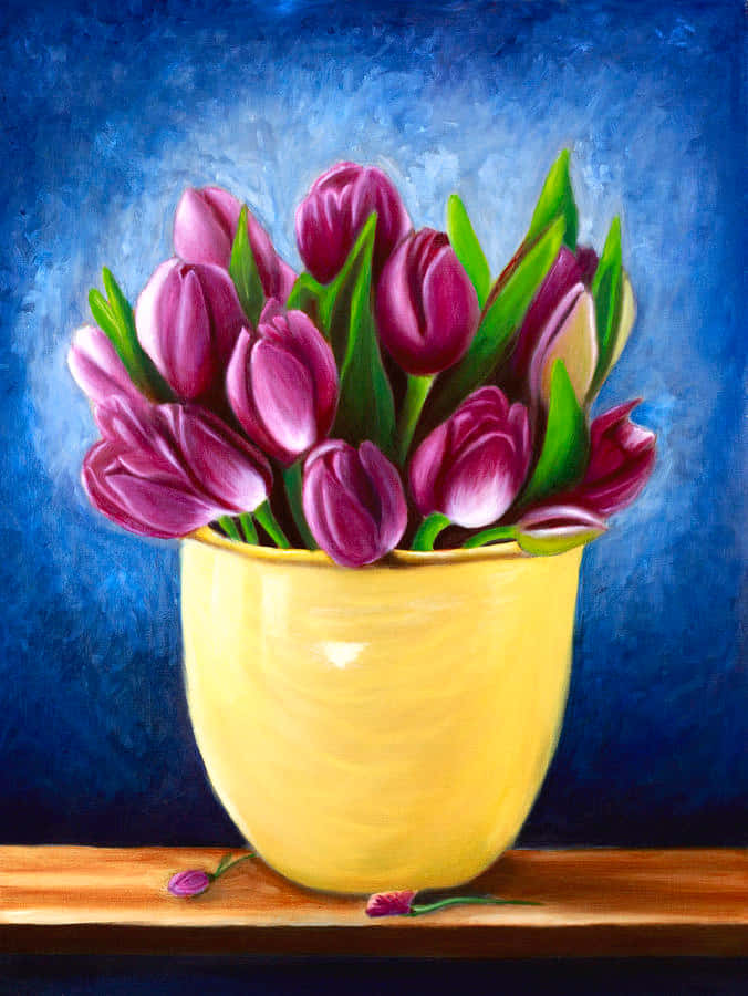 Imagende Pintura De Flor De Tulipán En Un Jarrón.