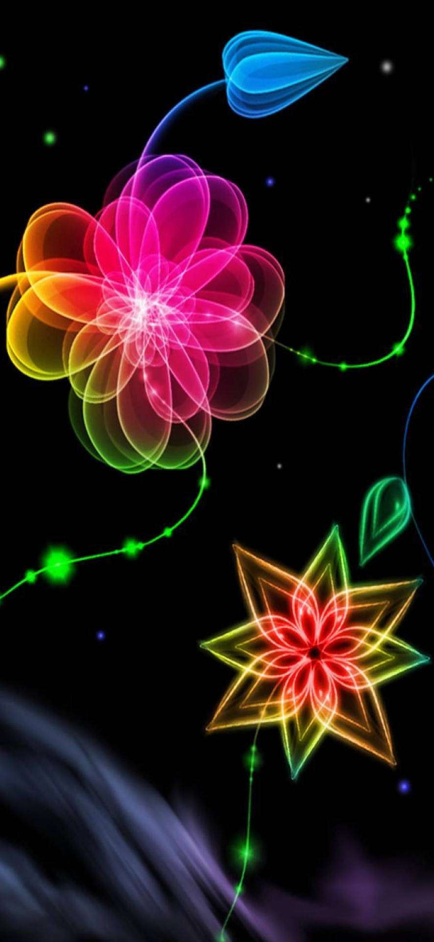 Blommatelefon Neon Grafik. Wallpaper