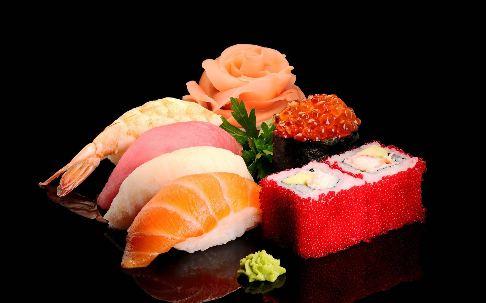 Flower Sashimi With Sushi And Salmon Roe Wallpaper
