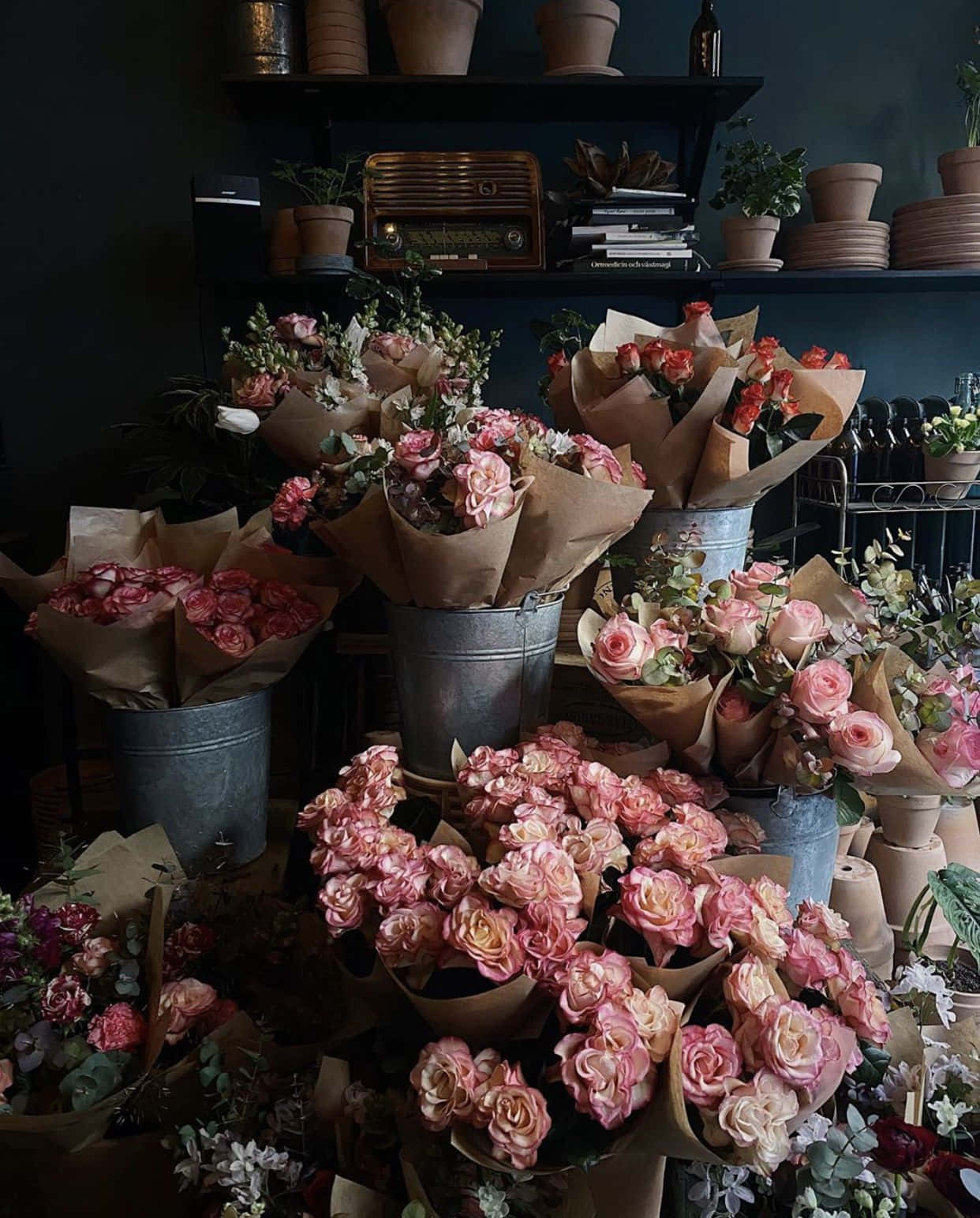 Vibrant Flower Shop in Full Bloom Wallpaper