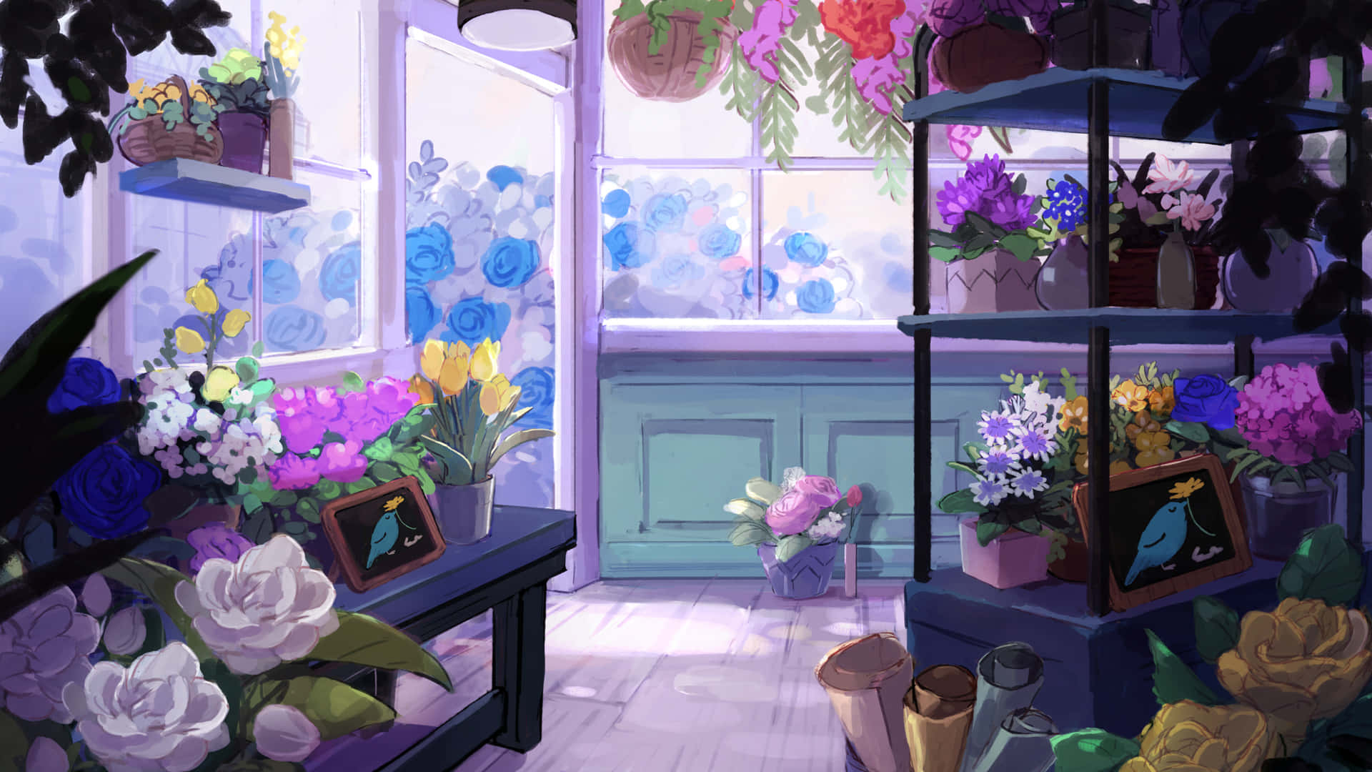 A Charming Flower Shop With Colorful Blooms Wallpaper