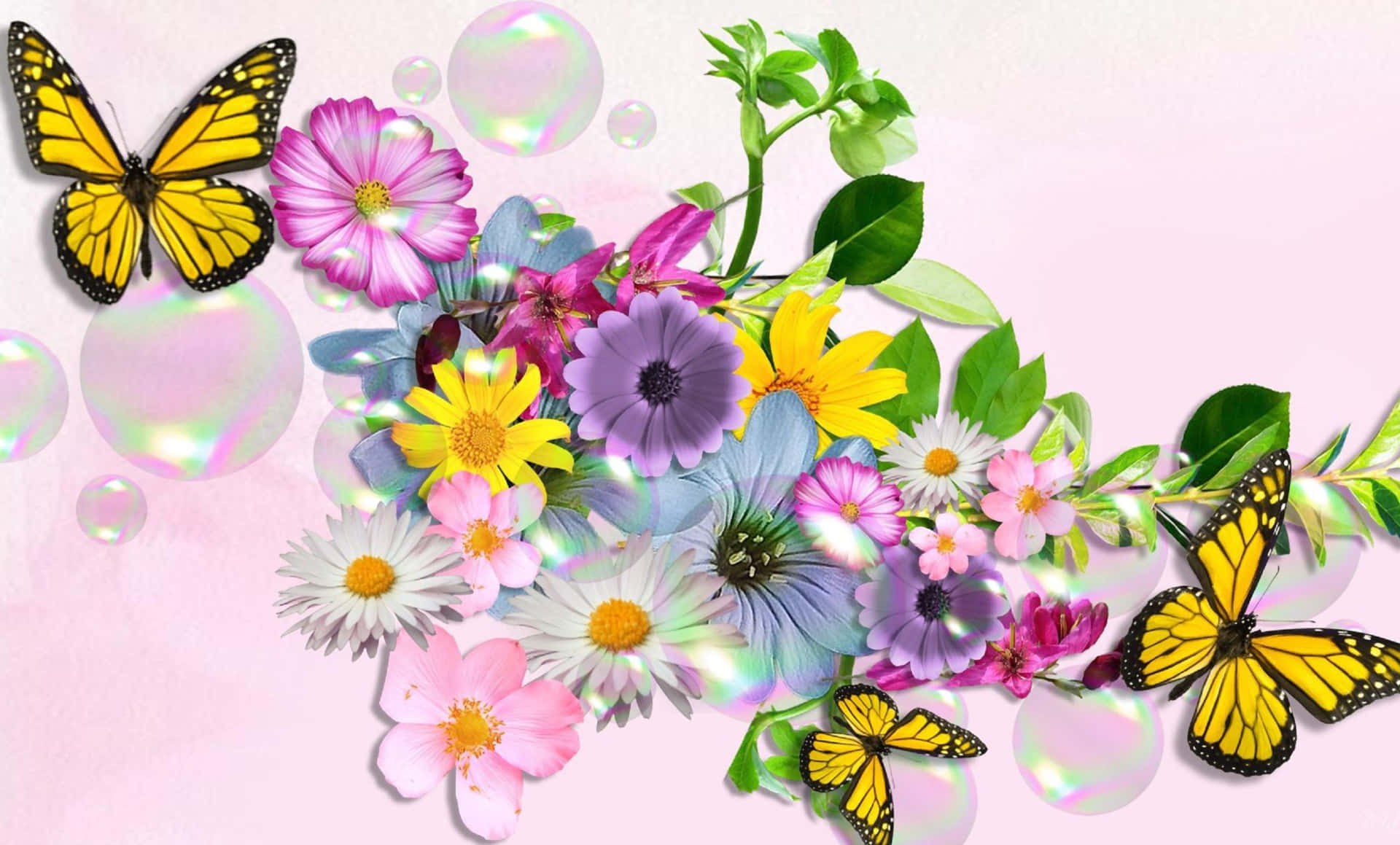 Flowers And Butterflies Wallpaper
