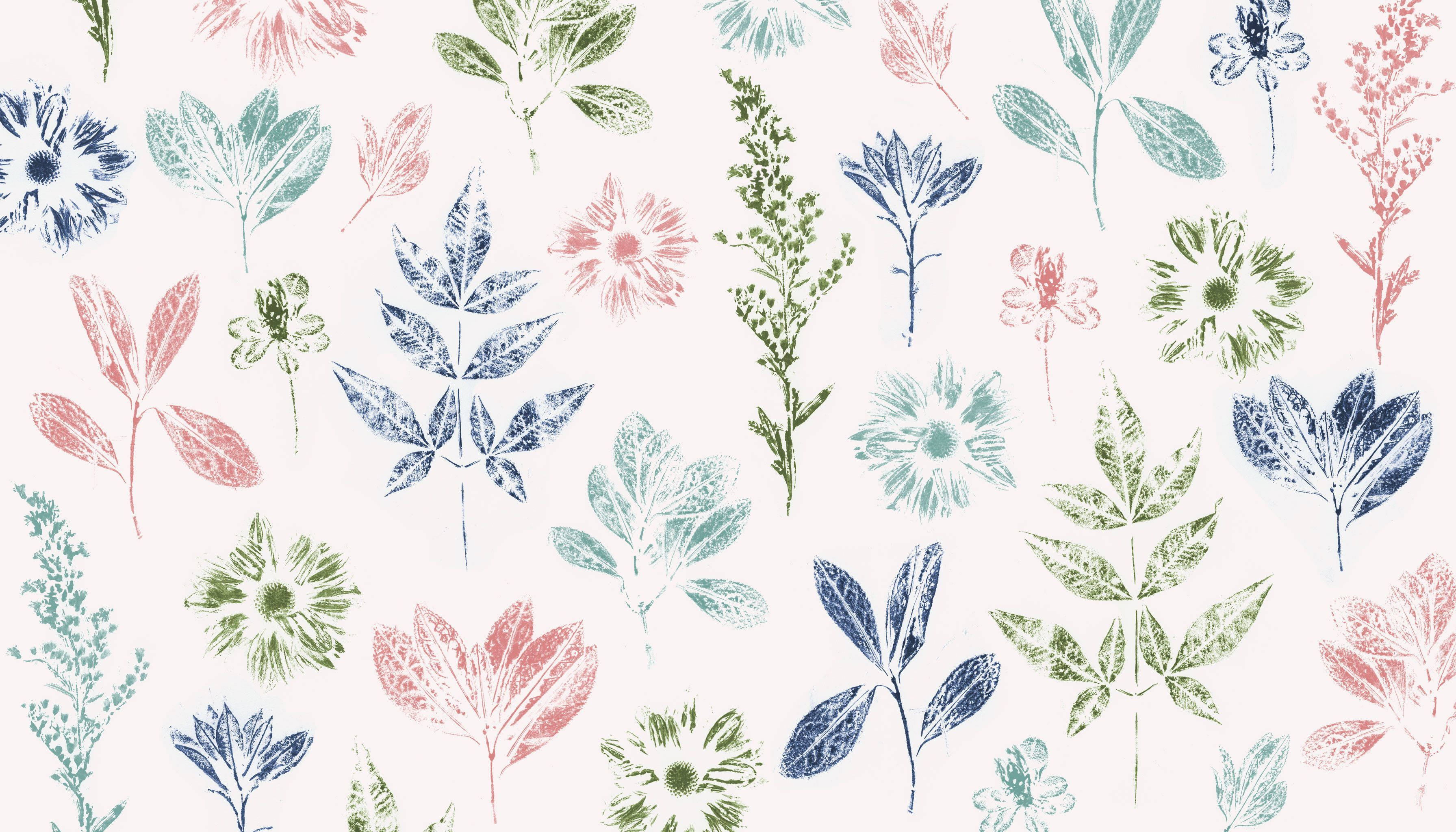Flowers And Leaves On Floral Desktop Wallpaper