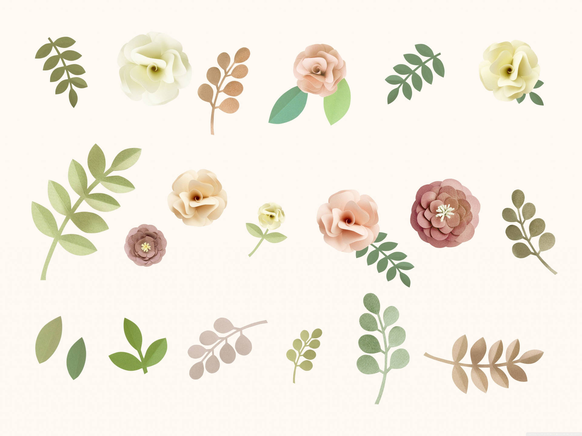 Flowers And Leaves Pastel Desktop Wallpaper