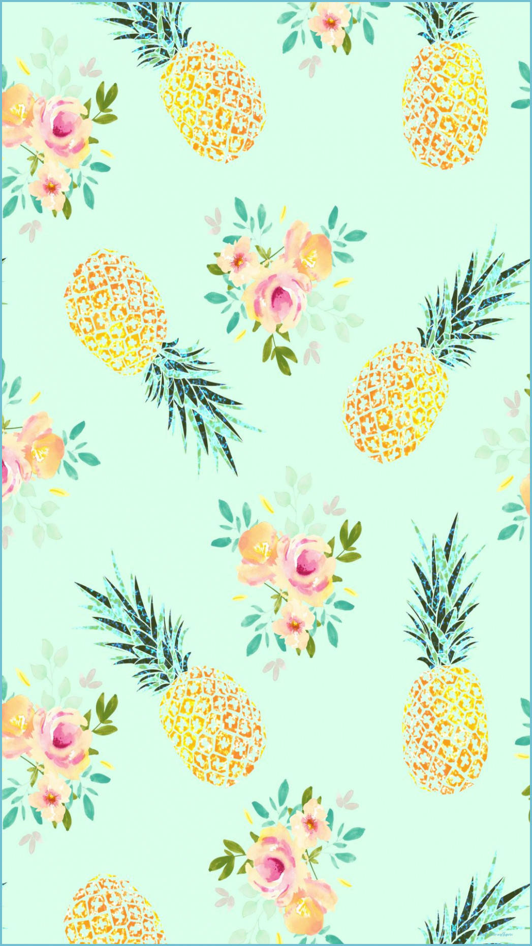 Blumenund Ananas Als Hübscher Hintergrund Für Dein Telefon. Wallpaper