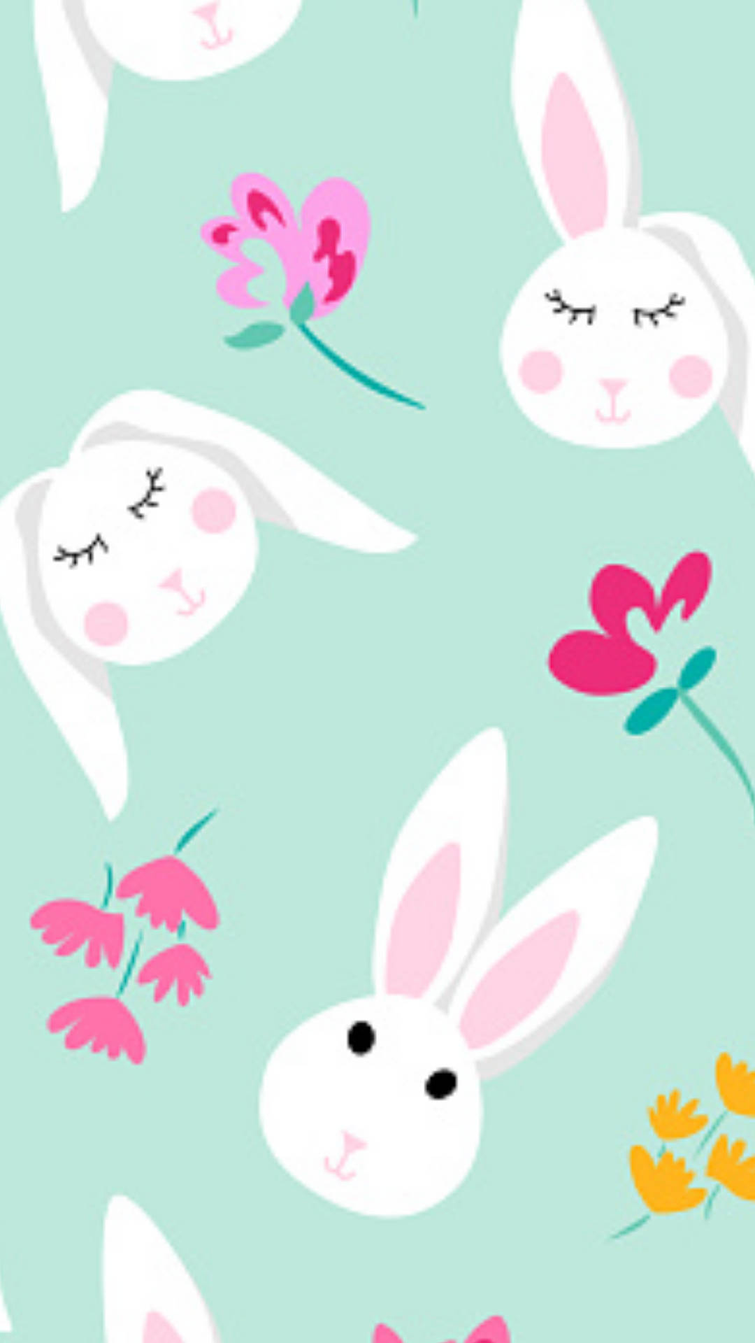 Floresy Conejos Blancos. Fondo de pantalla