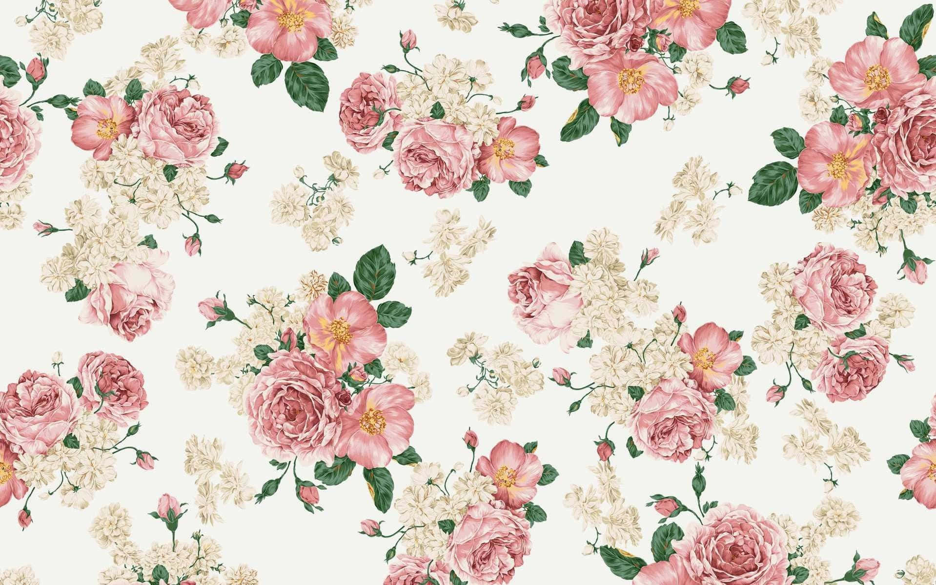 A Pink Floral Wallpaper With White Flowers