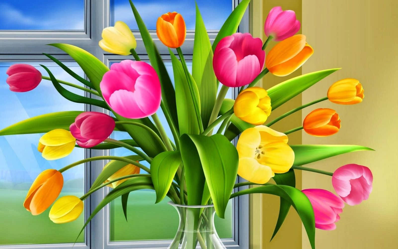 Envas Med Blommor Framför Ett Fönster