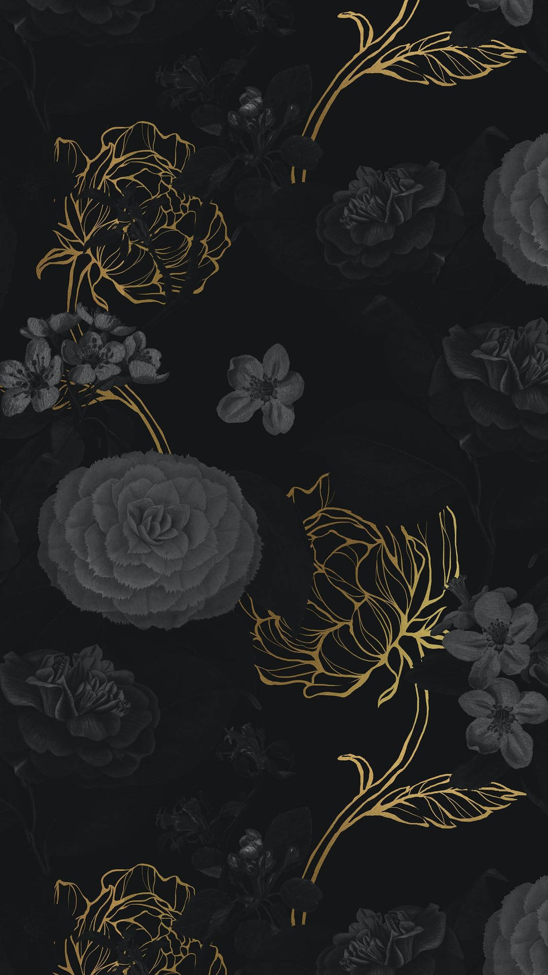 Blomster Sort Og Guld Iphone Wallpaper